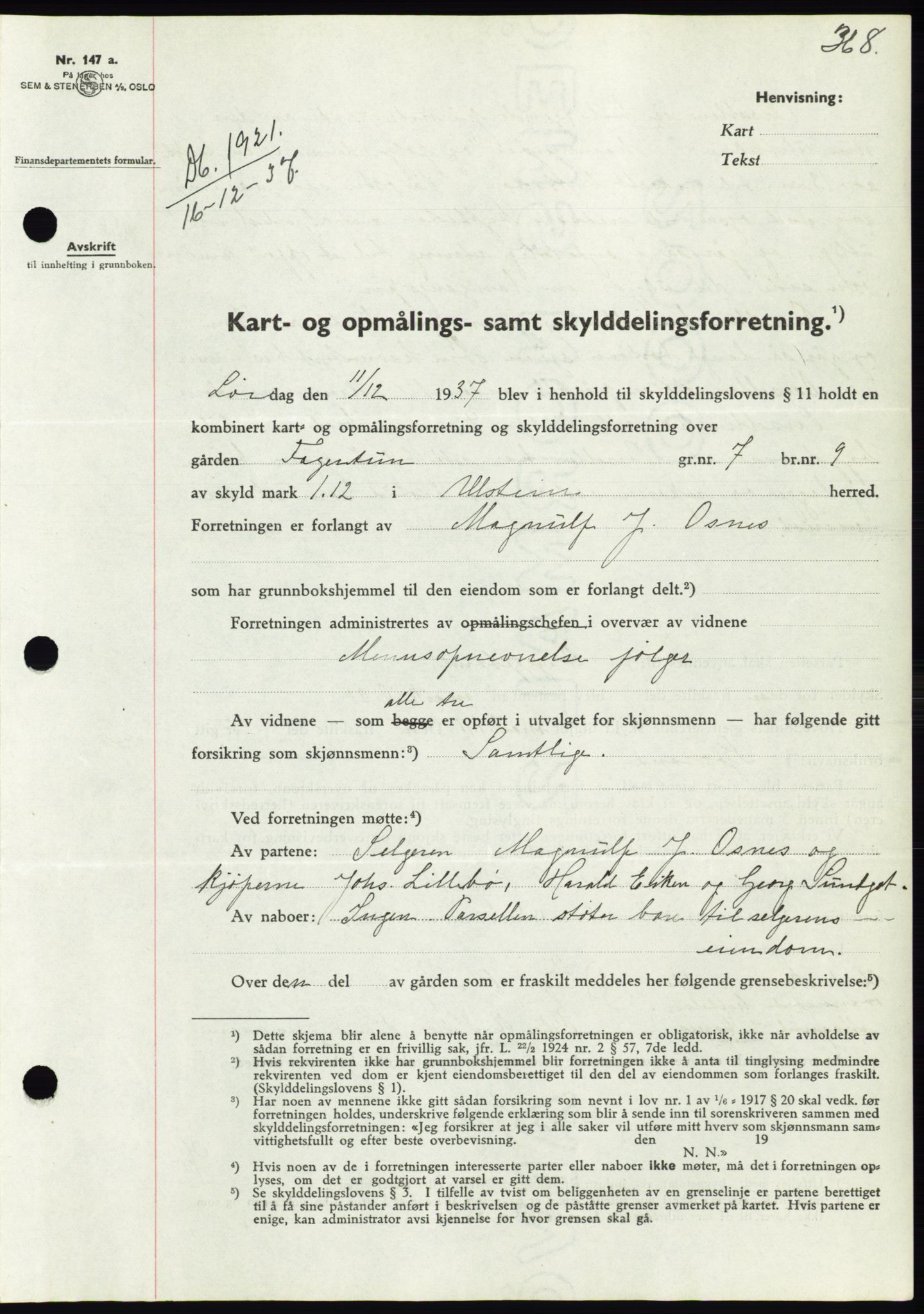 Søre Sunnmøre sorenskriveri, SAT/A-4122/1/2/2C/L0064: Pantebok nr. 58, 1937-1938, Dagboknr: 1821/1937