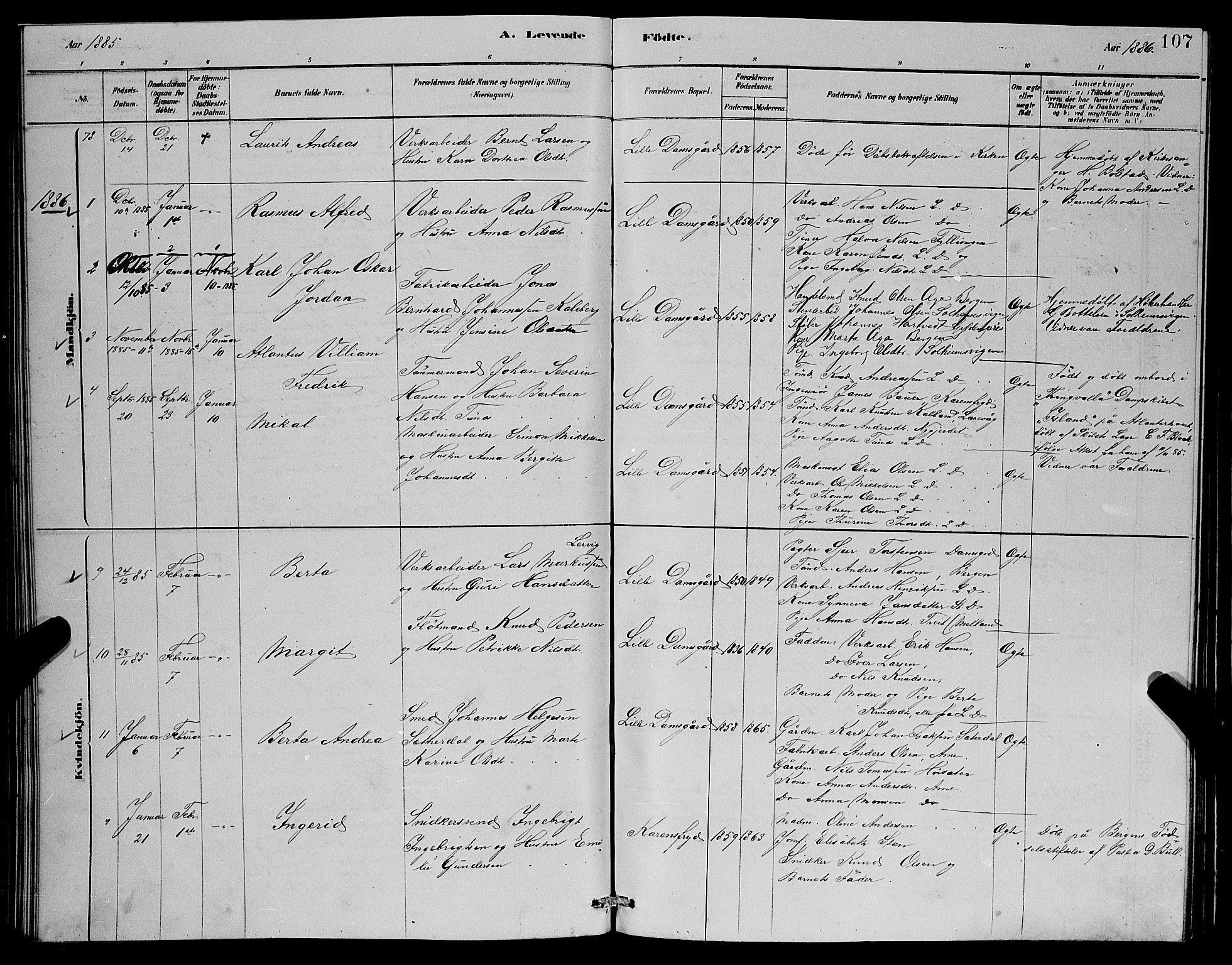 Laksevåg Sokneprestembete, AV/SAB-A-76501/H/Ha/Hab/Haba/L0002: Klokkerbok nr. A 2, 1877-1887, s. 107