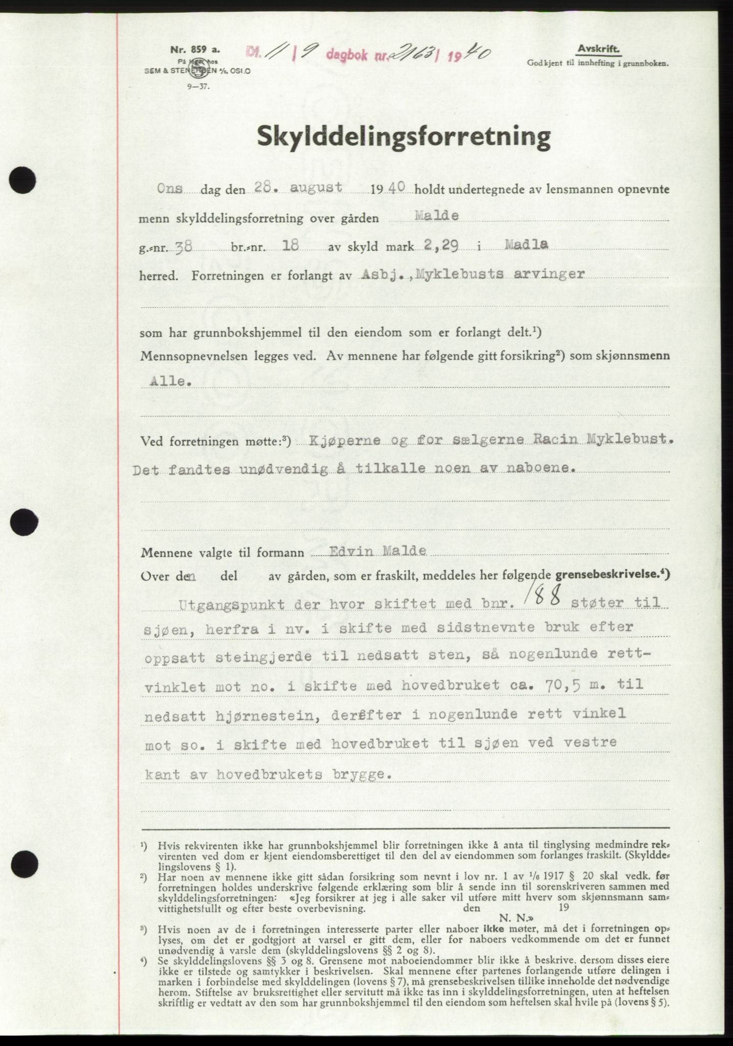 Jæren sorenskriveri, SAST/A-100310/03/G/Gba/L0078: Pantebok, 1940-1940, Dagboknr: 2163/1940