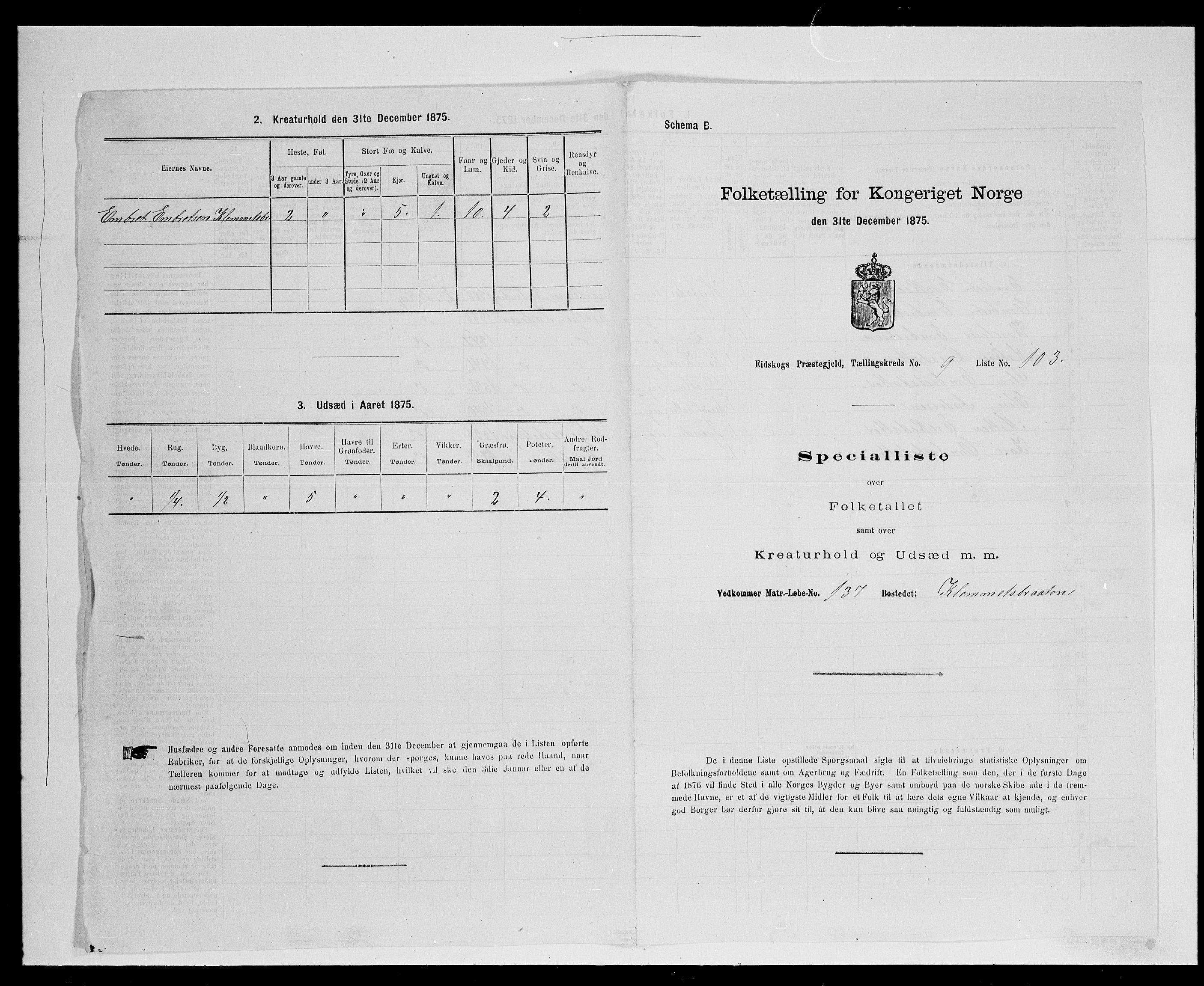 SAH, Folketelling 1875 for 0420P Eidskog prestegjeld, 1875, s. 1723