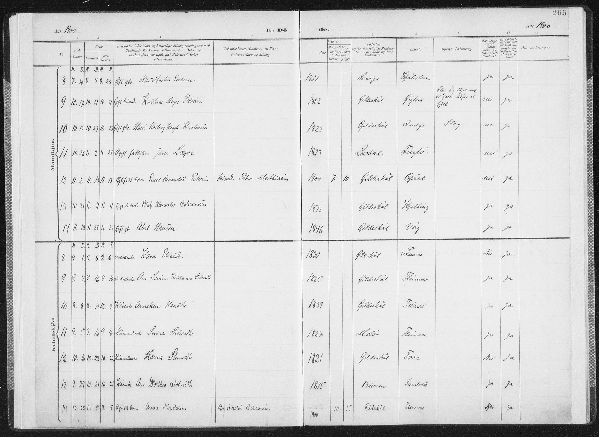 Ministerialprotokoller, klokkerbøker og fødselsregistre - Nordland, SAT/A-1459/805/L0103: Ministerialbok nr. 805A08II, 1900-1909, s. 265