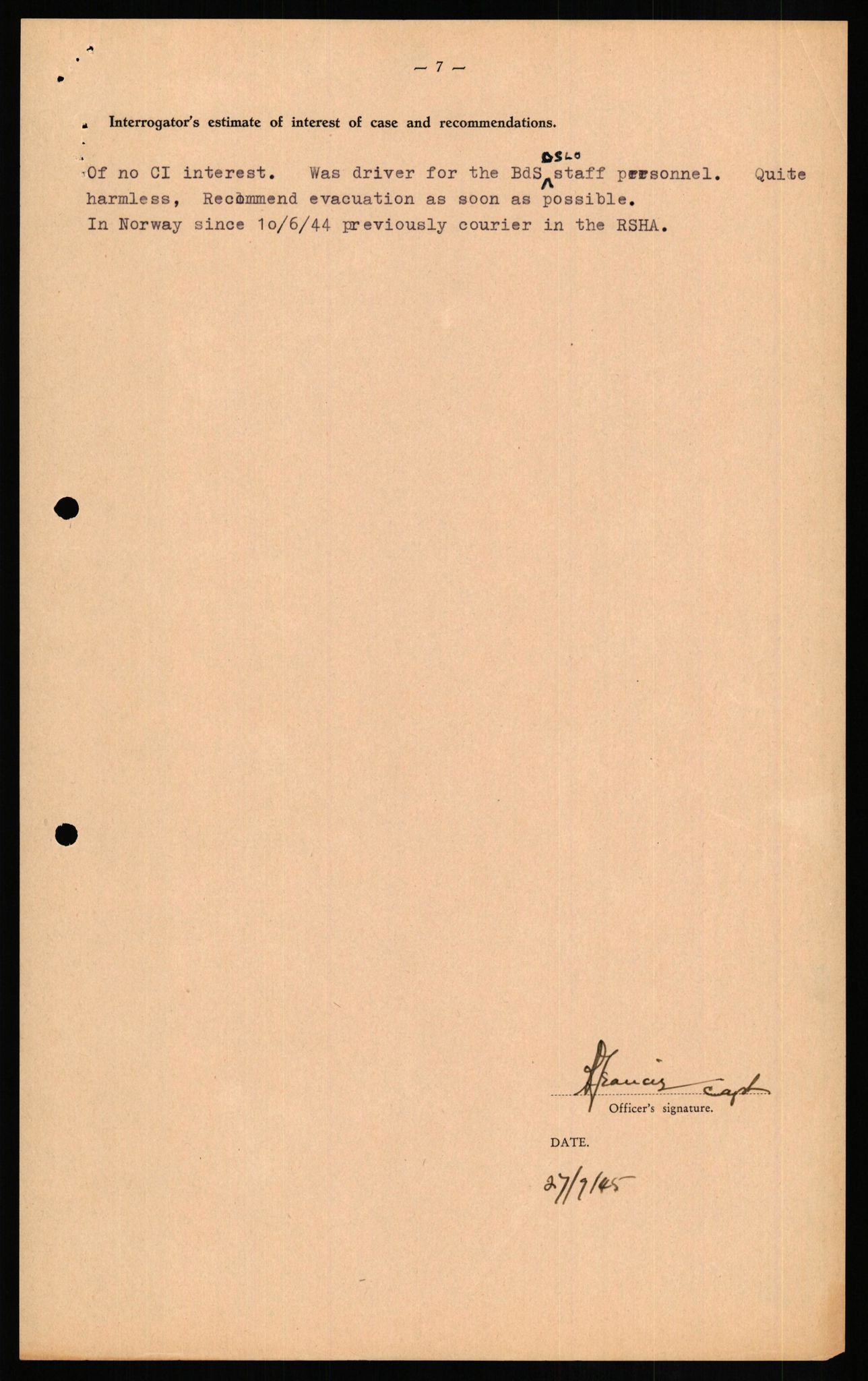 Forsvaret, Forsvarets overkommando II, AV/RA-RAFA-3915/D/Db/L0017: CI Questionaires. Tyske okkupasjonsstyrker i Norge. Tyskere., 1945-1946, s. 496