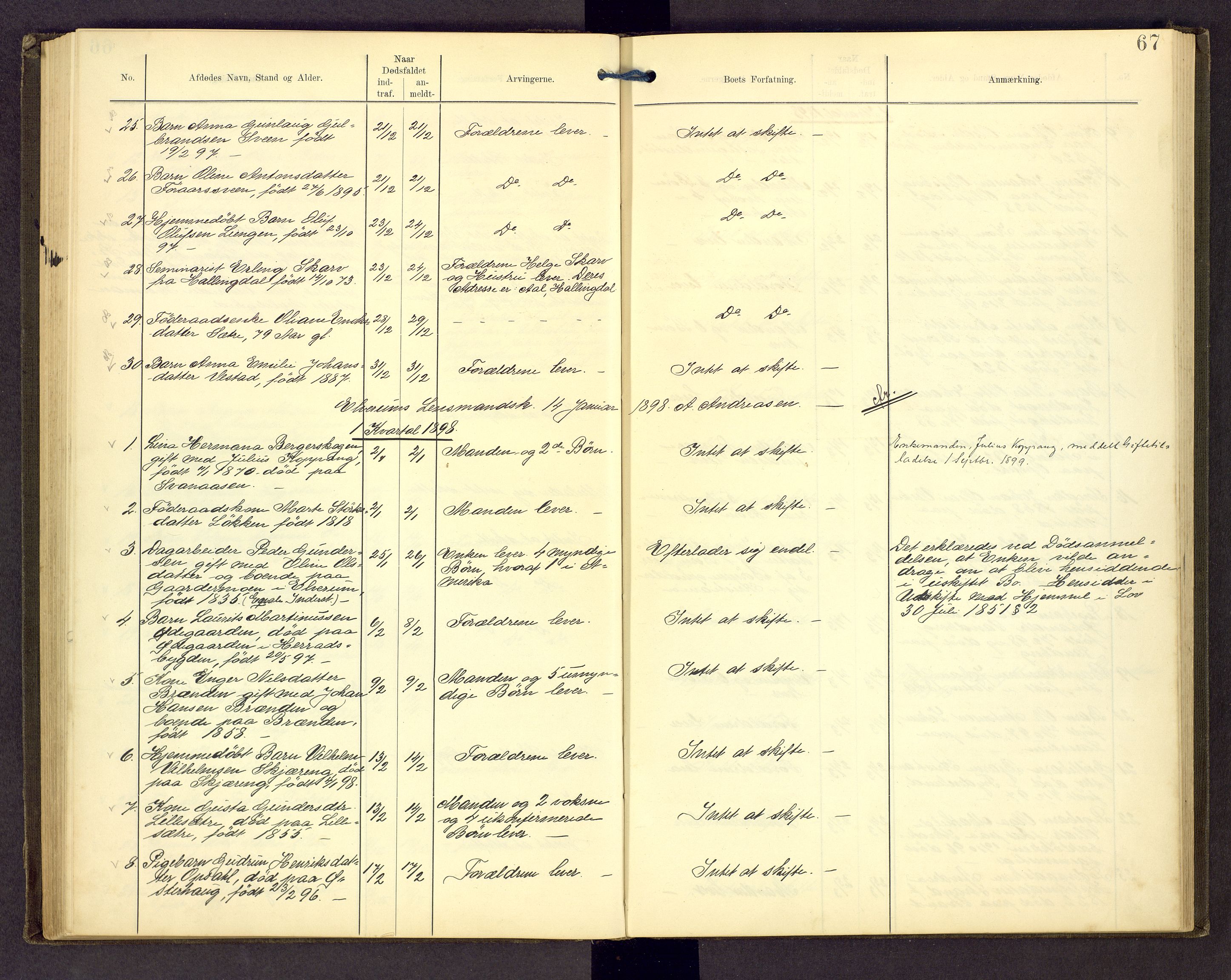 Sør-Østerdal sorenskriveri, SAH/TING-018/J/Jg/L0004: Dødsfallsjournal, 1889-1903, s. 67