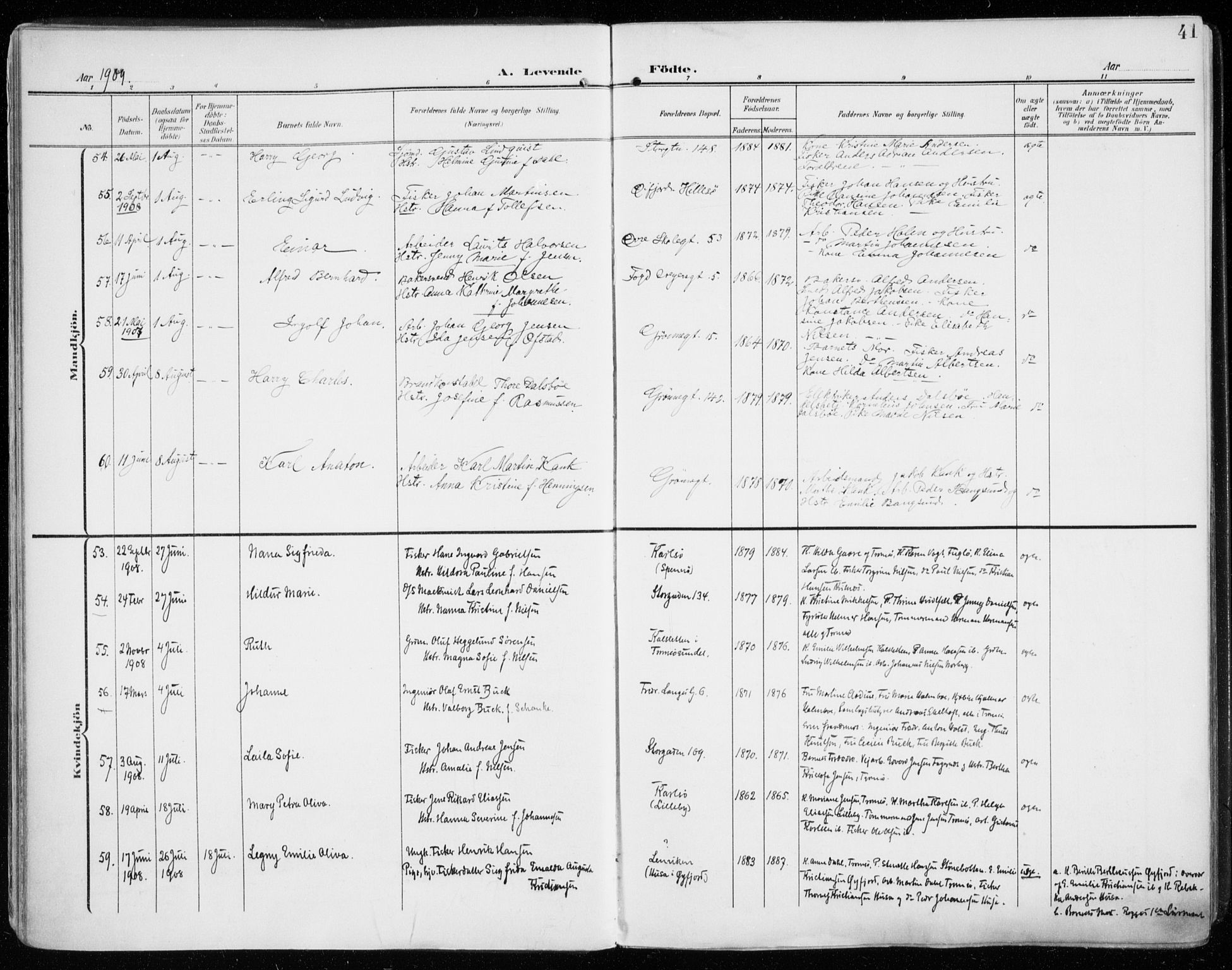 Tromsø sokneprestkontor/stiftsprosti/domprosti, AV/SATØ-S-1343/G/Ga/L0017kirke: Ministerialbok nr. 17, 1907-1917, s. 41