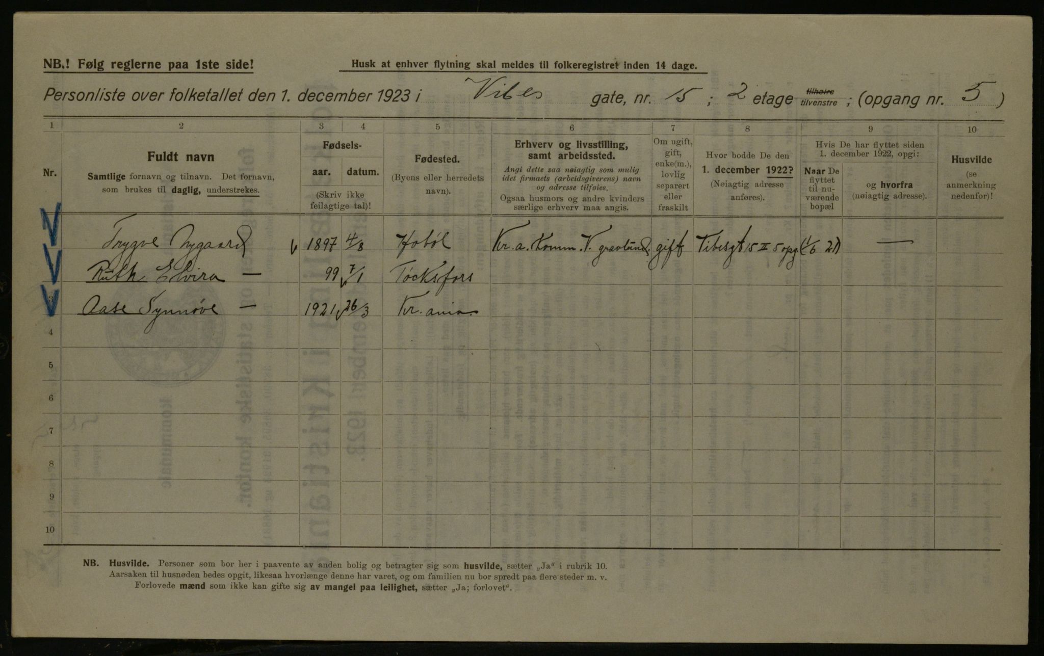 OBA, Kommunal folketelling 1.12.1923 for Kristiania, 1923, s. 135809