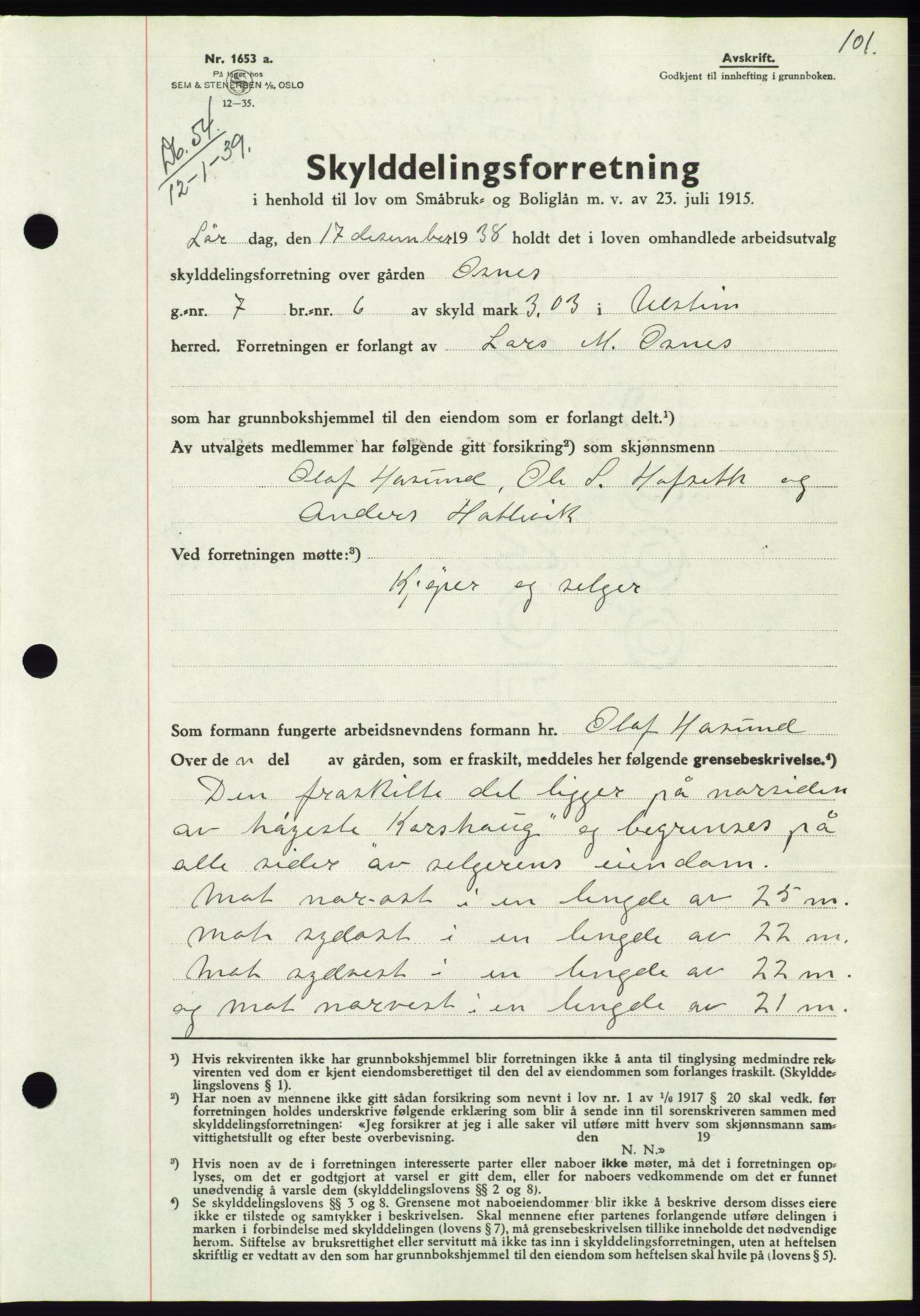 Søre Sunnmøre sorenskriveri, AV/SAT-A-4122/1/2/2C/L0067: Pantebok nr. 61, 1938-1939, Dagboknr: 54/1939