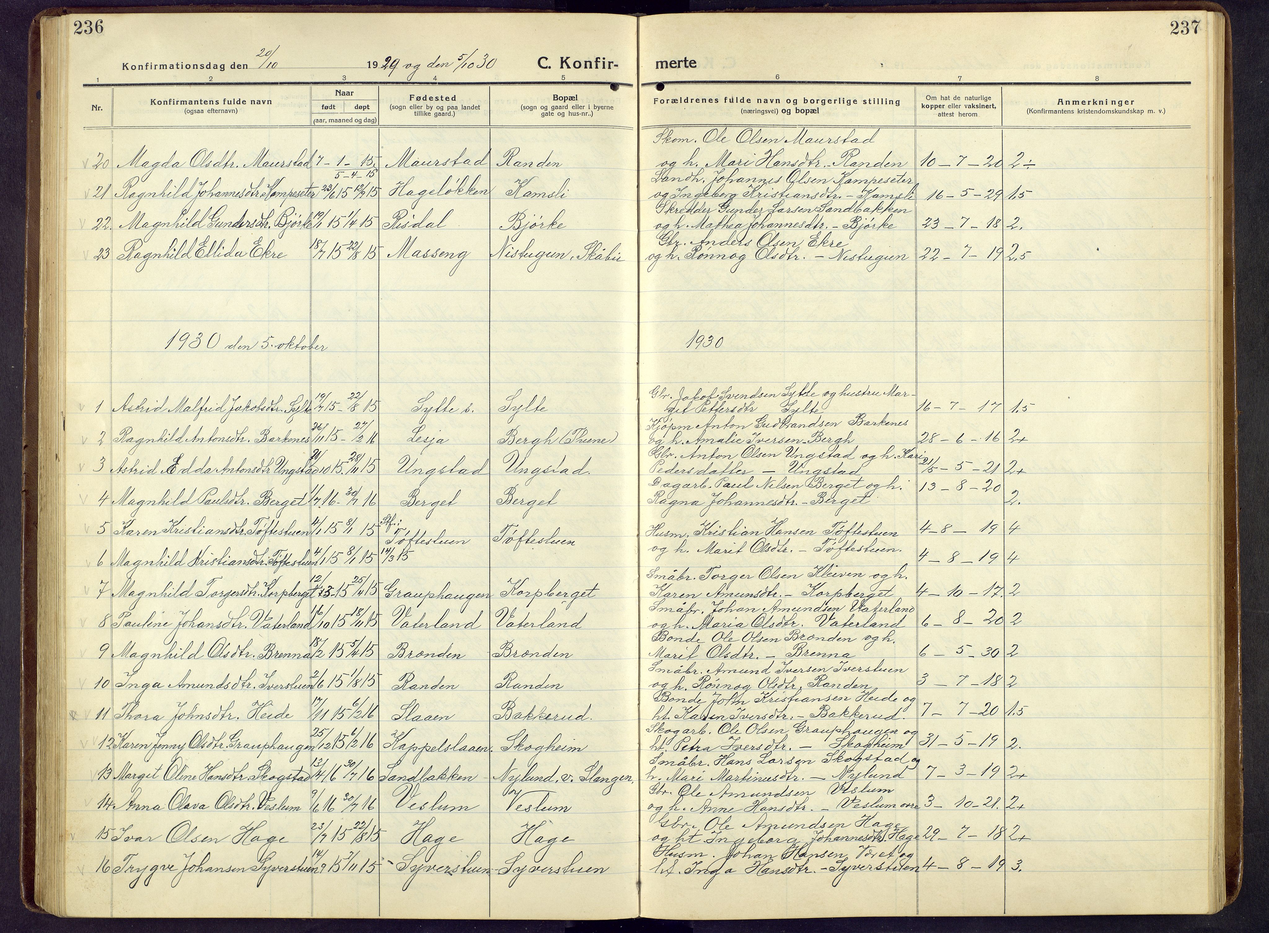 Nord-Fron prestekontor, AV/SAH-PREST-080/H/Ha/Hab/L0009: Klokkerbok nr. 9, 1915-1958, s. 236-237