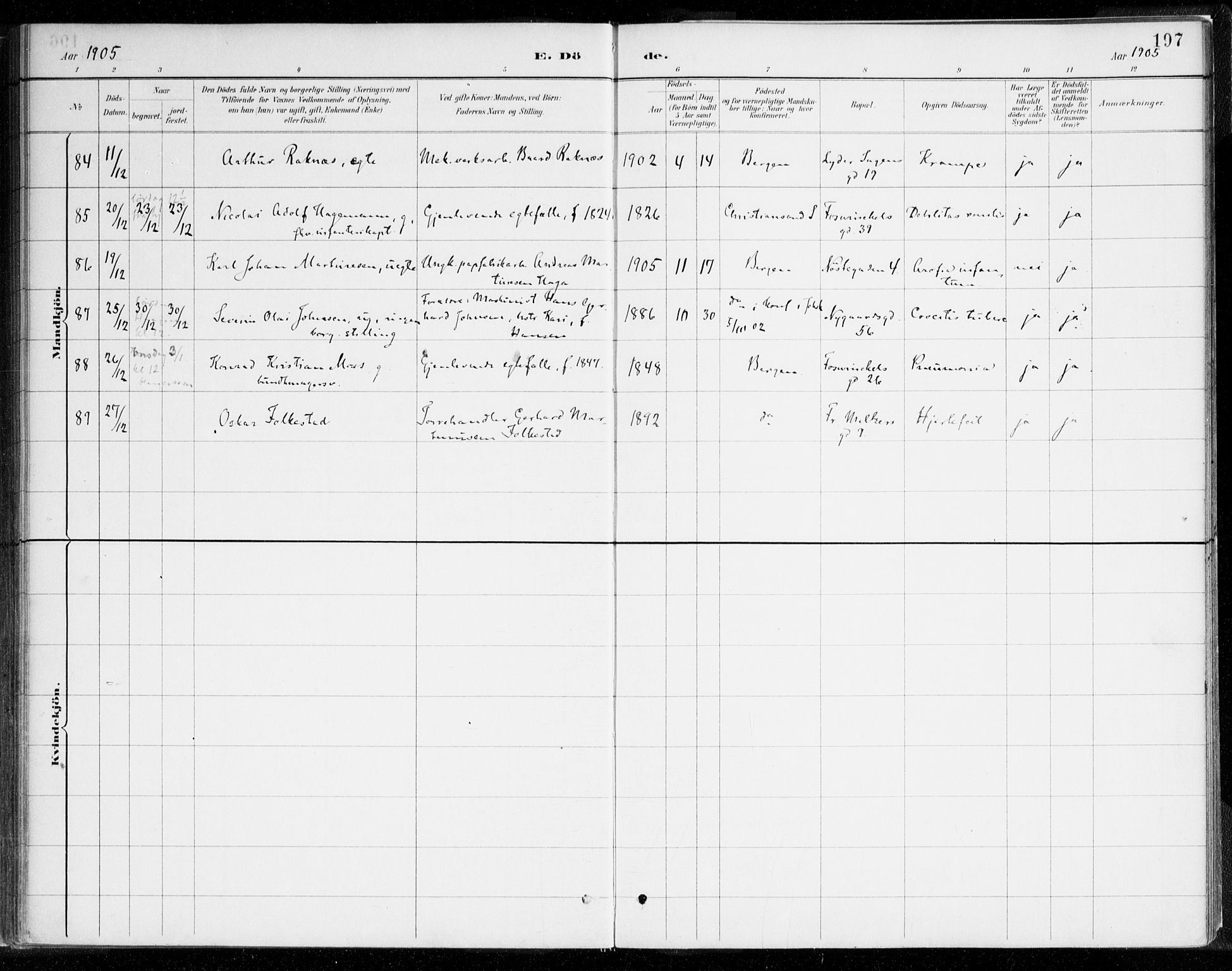 Johanneskirken sokneprestembete, AV/SAB-A-76001/H/Haa/L0019: Ministerialbok nr. E 1, 1885-1915, s. 197