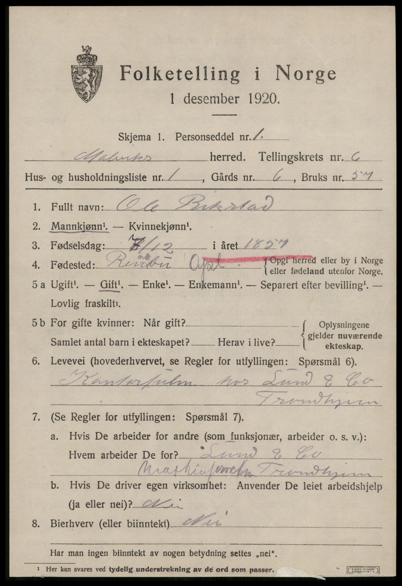SAT, Folketelling 1920 for 1663 Malvik herred, 1920, s. 5324