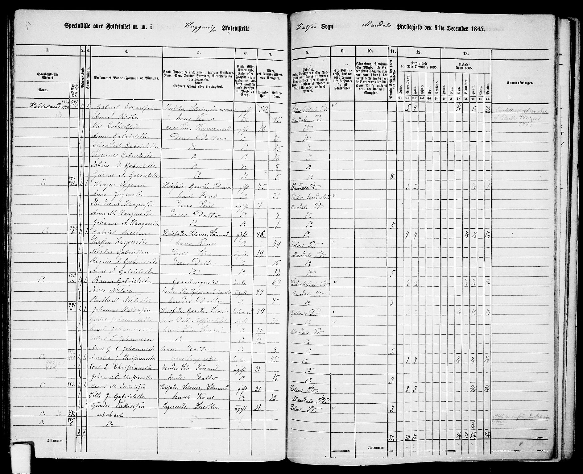 RA, Folketelling 1865 for 1019L Mandal prestegjeld, Halse sokn og Harkmark sokn, 1865, s. 101