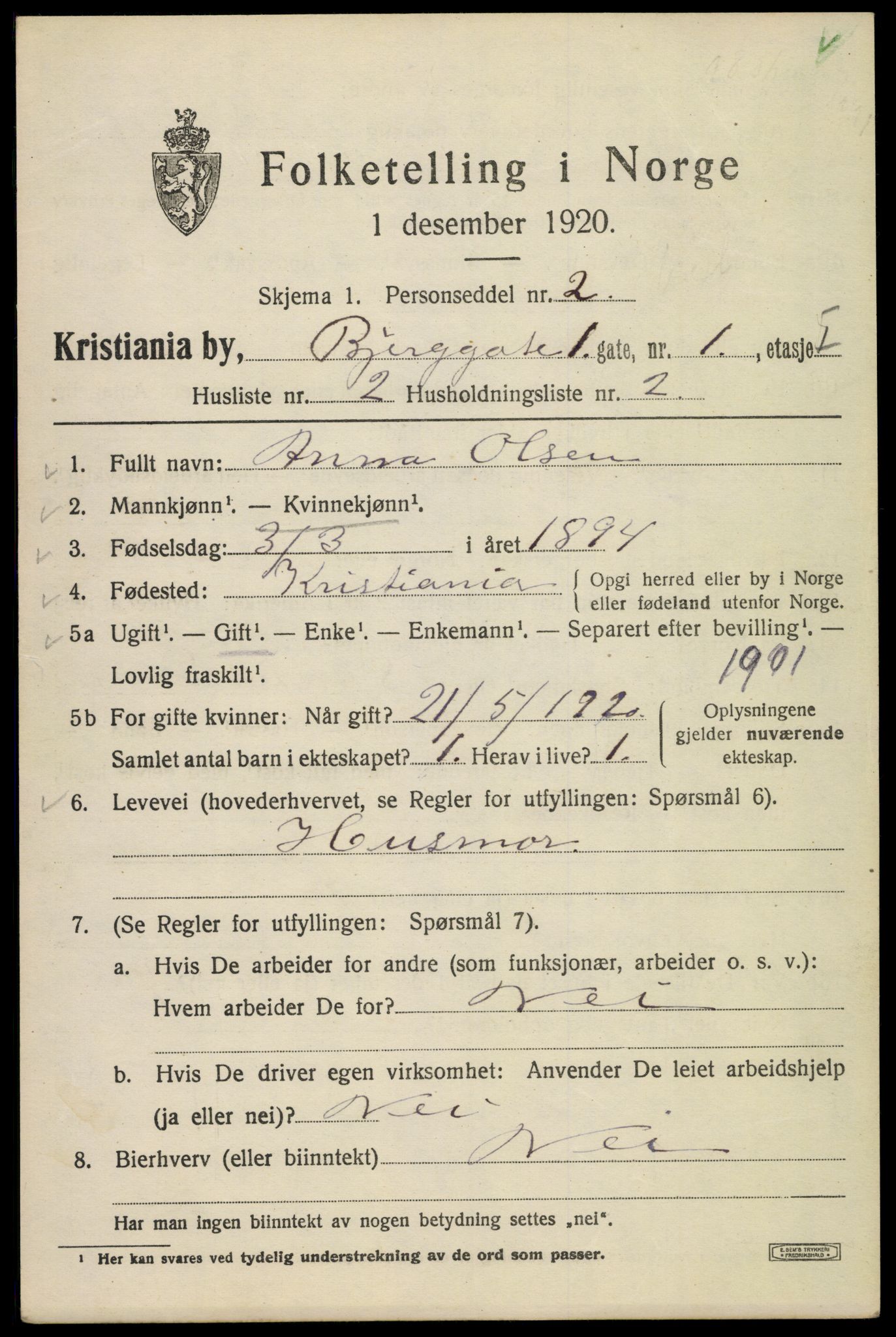 SAO, Folketelling 1920 for 0301 Kristiania kjøpstad, 1920, s. 157397