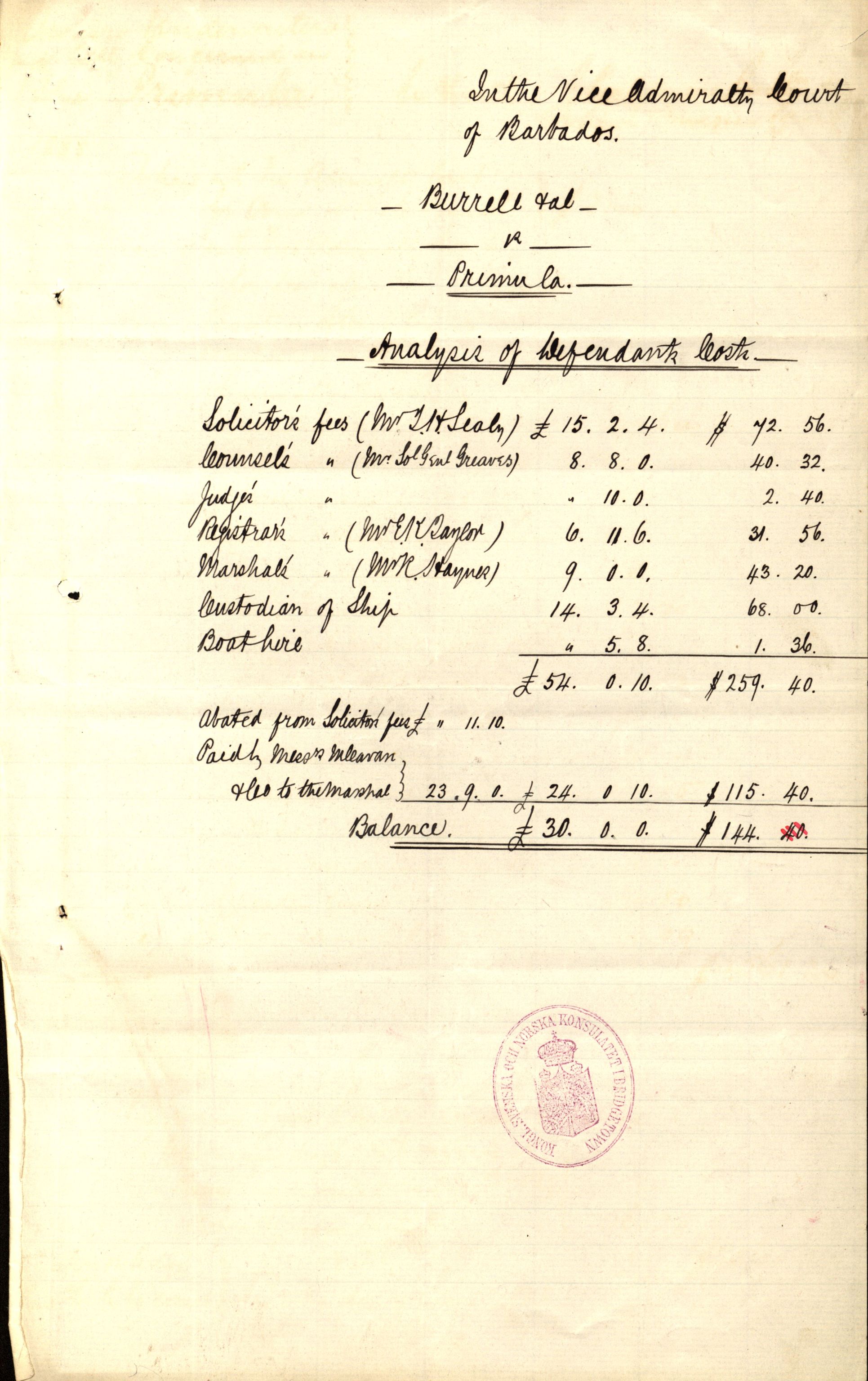 Pa 63 - Østlandske skibsassuranceforening, VEMU/A-1079/G/Ga/L0021/0003: Havaridokumenter / Inga av Drammen, Inga av Sandefjord, Primula, 1888-1889, s. 148