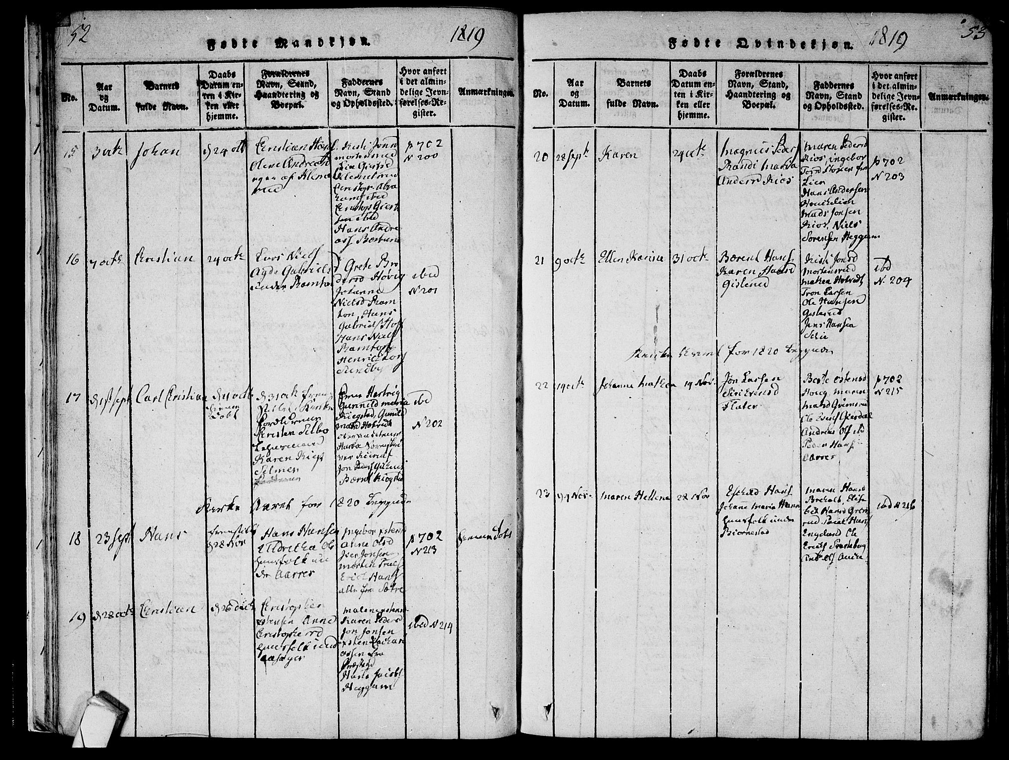 Røyken kirkebøker, SAKO/A-241/F/Fa/L0004: Ministerialbok nr. 4, 1814-1832, s. 52-53