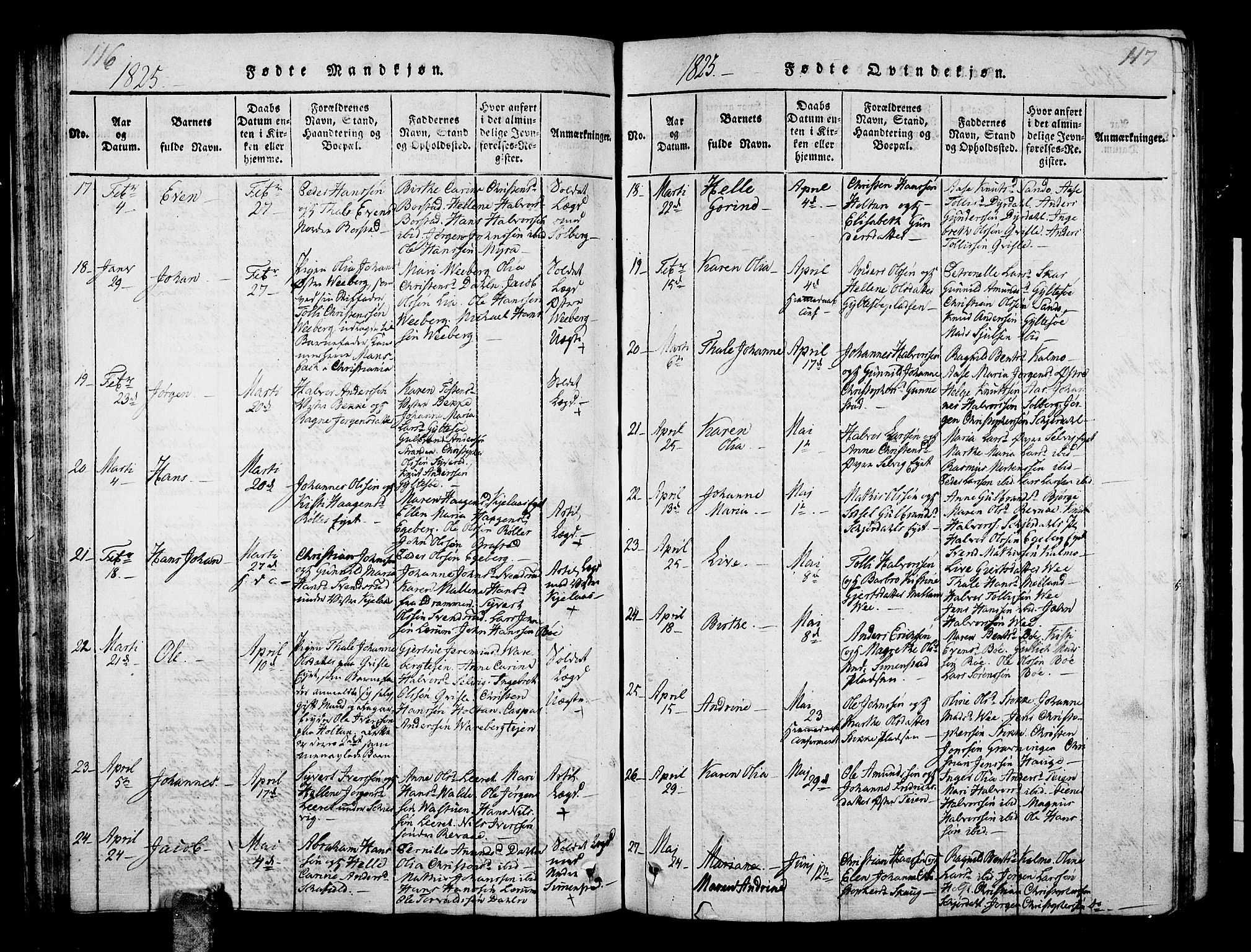 Sande Kirkebøker, AV/SAKO-A-53/G/Ga/L0001: Klokkerbok nr. 1, 1814-1847, s. 116-117