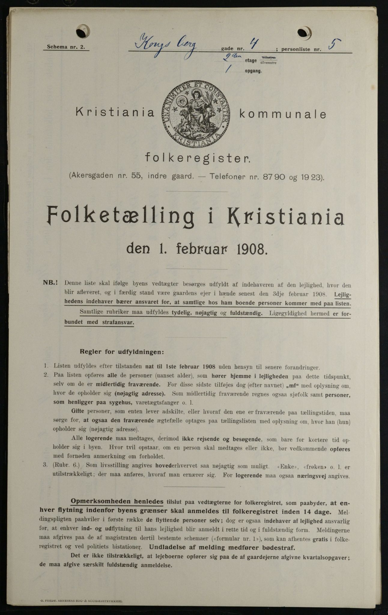 OBA, Kommunal folketelling 1.2.1908 for Kristiania kjøpstad, 1908, s. 47163