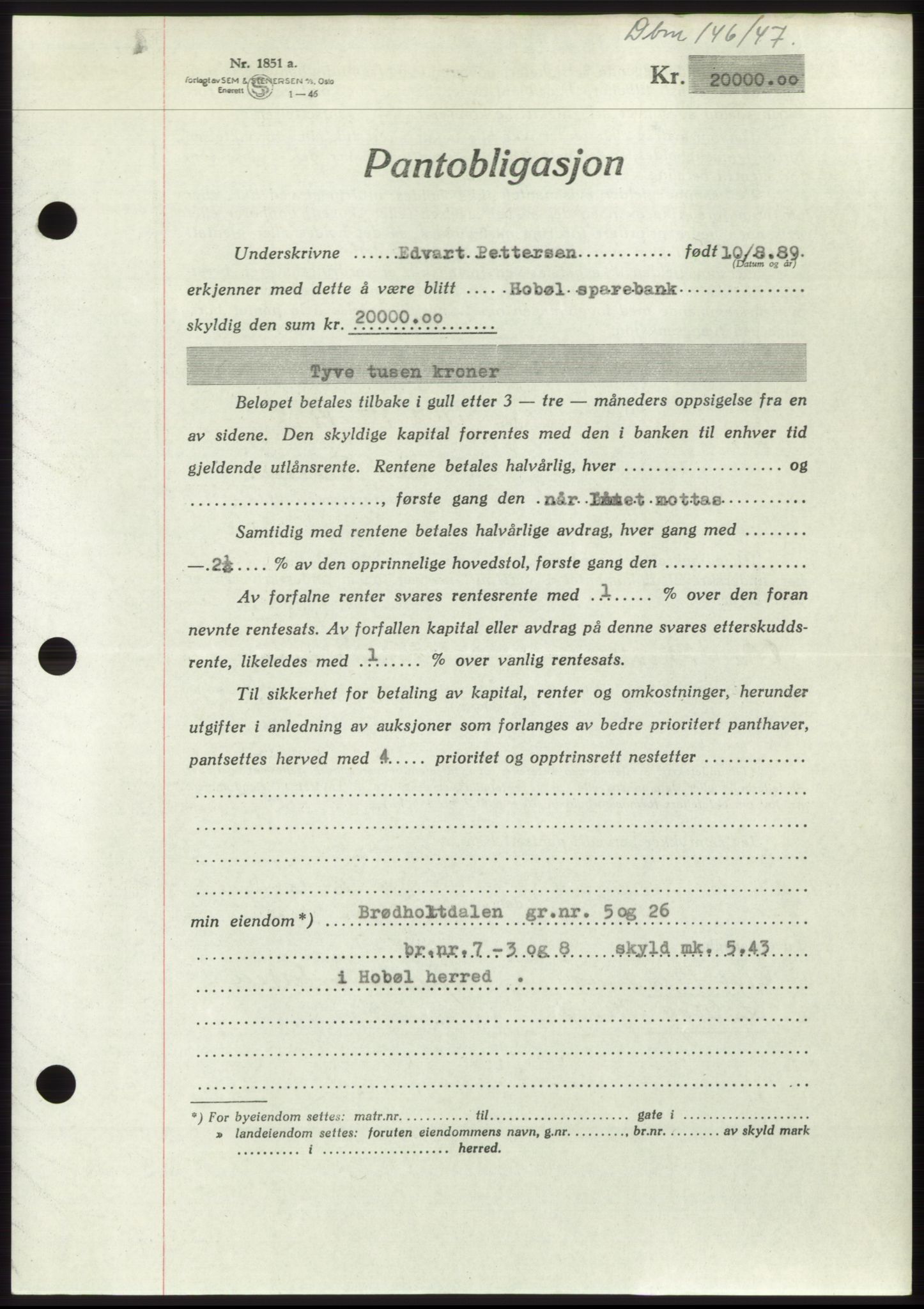 Moss sorenskriveri, SAO/A-10168: Pantebok nr. B16, 1946-1947, Dagboknr: 146/1947