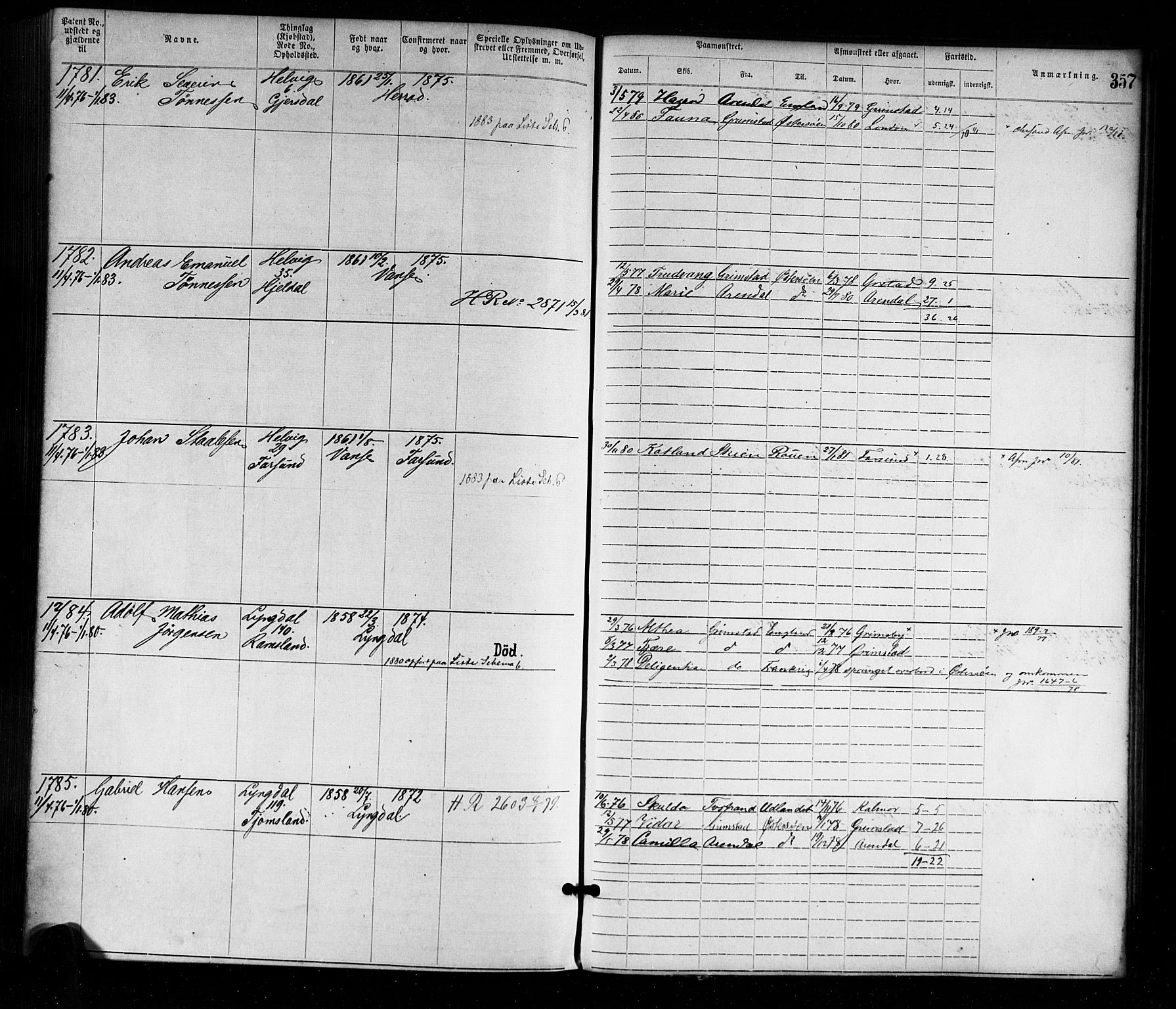 Farsund mønstringskrets, AV/SAK-2031-0017/F/Fa/L0001: Annotasjonsrulle nr 1-1920 med register, M-1, 1869-1877, s. 389