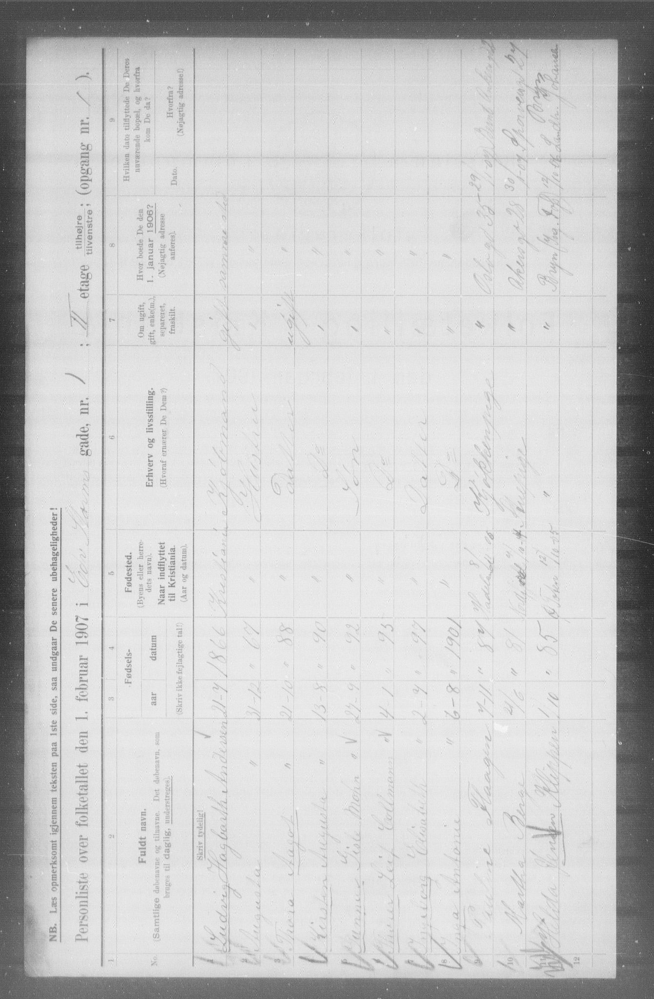 OBA, Kommunal folketelling 1.2.1907 for Kristiania kjøpstad, 1907, s. 9521