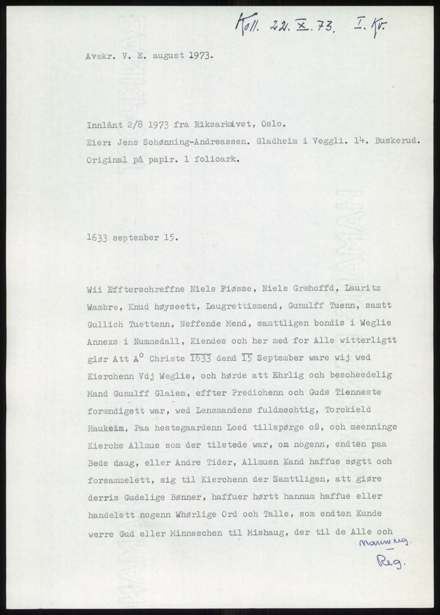Samlinger til kildeutgivelse, Diplomavskriftsamlingen, AV/RA-EA-4053/H/Ha, s. 105