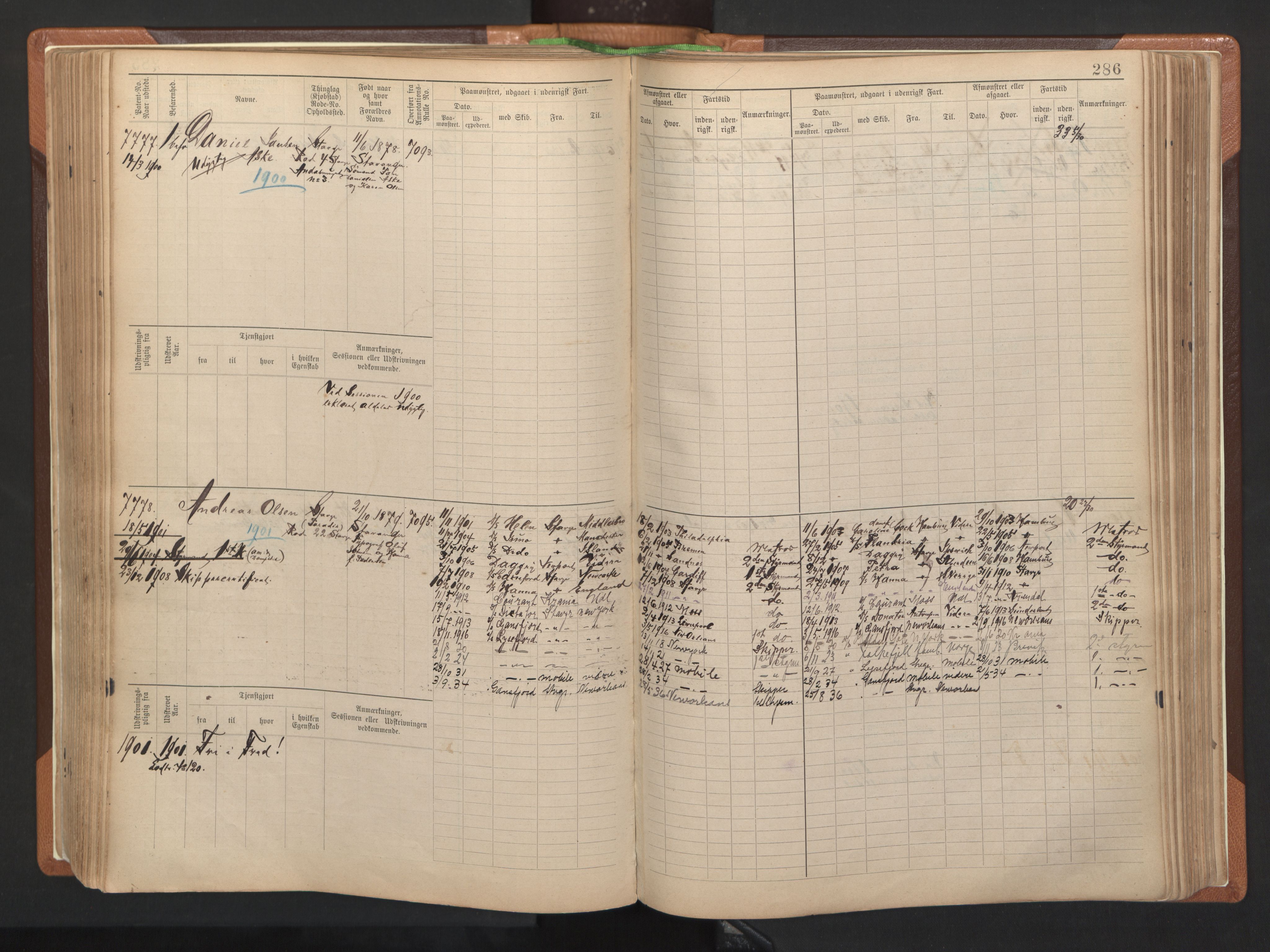 Stavanger sjømannskontor, AV/SAST-A-102006/F/Fb/Fbb/L0012: Sjøfartshovedrulle, patentnr. 7207-8158, 1894-1904, s. 289