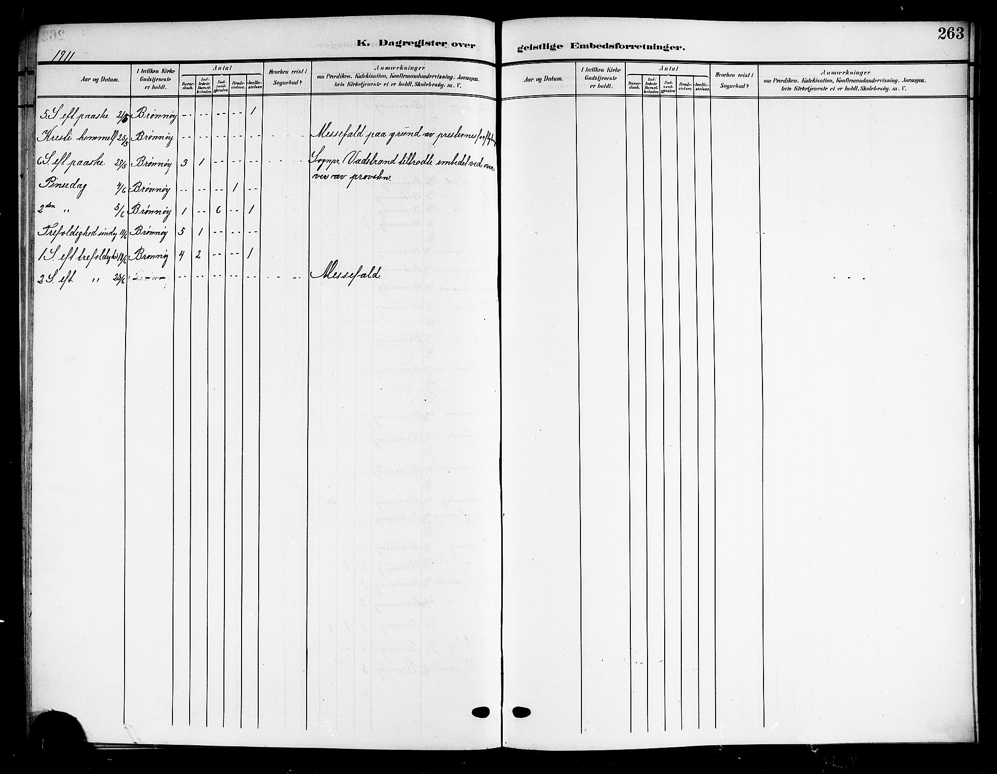 Ministerialprotokoller, klokkerbøker og fødselsregistre - Nordland, AV/SAT-A-1459/813/L0214: Klokkerbok nr. 813C06, 1904-1917, s. 263