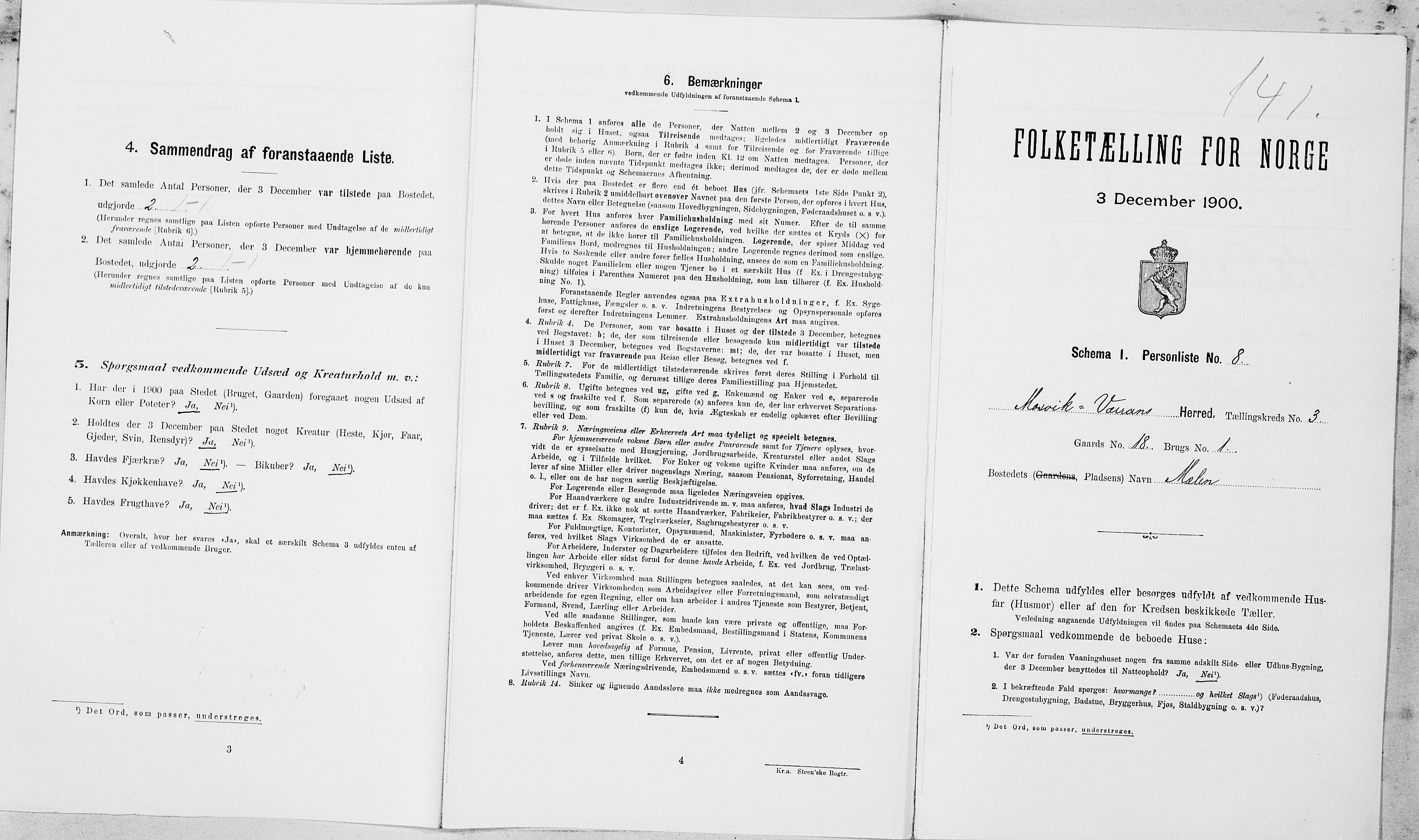 SAT, Folketelling 1900 for 1723 Mosvik og Verran herred, 1900, s. 285