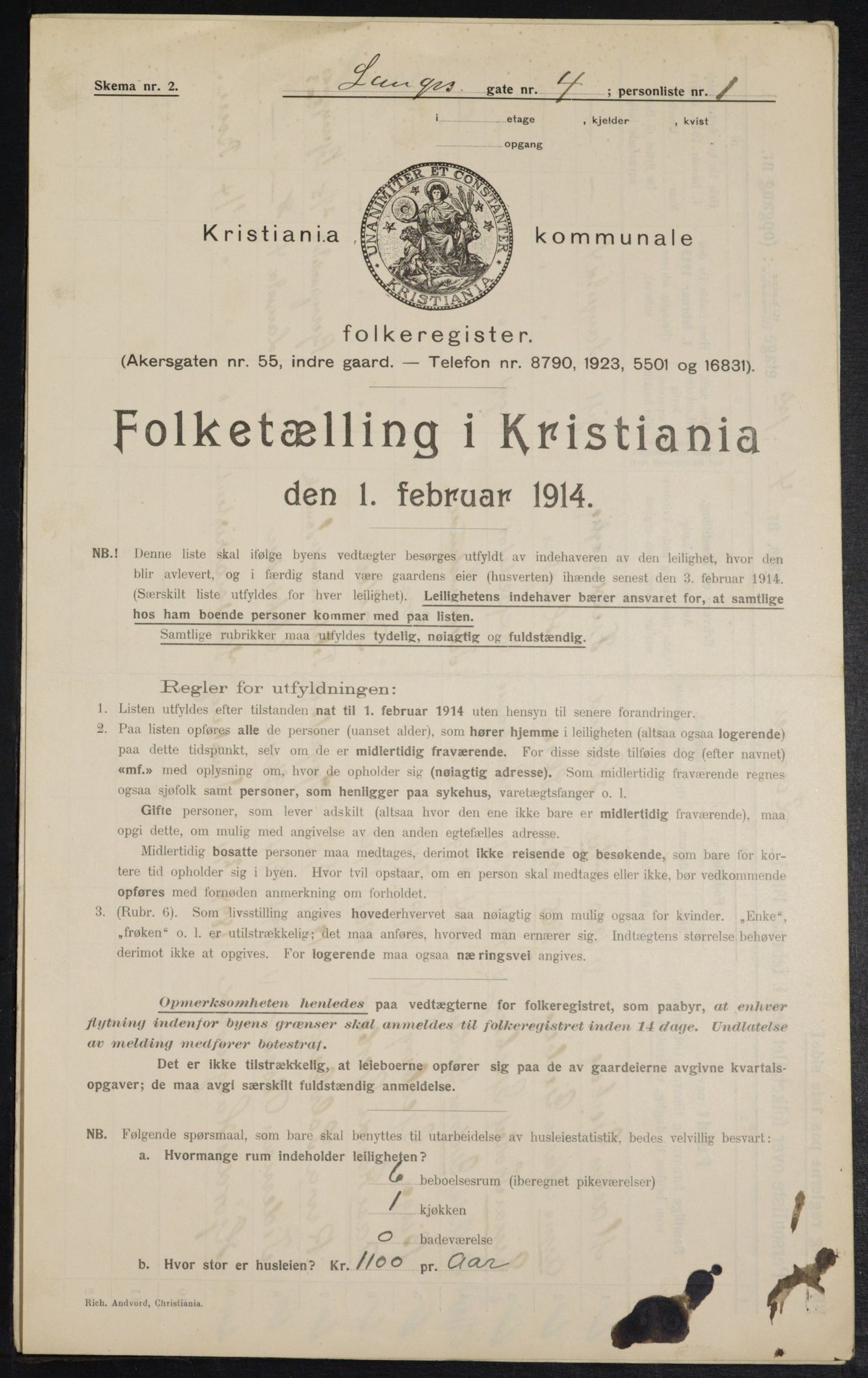 OBA, Kommunal folketelling 1.2.1914 for Kristiania, 1914, s. 56257