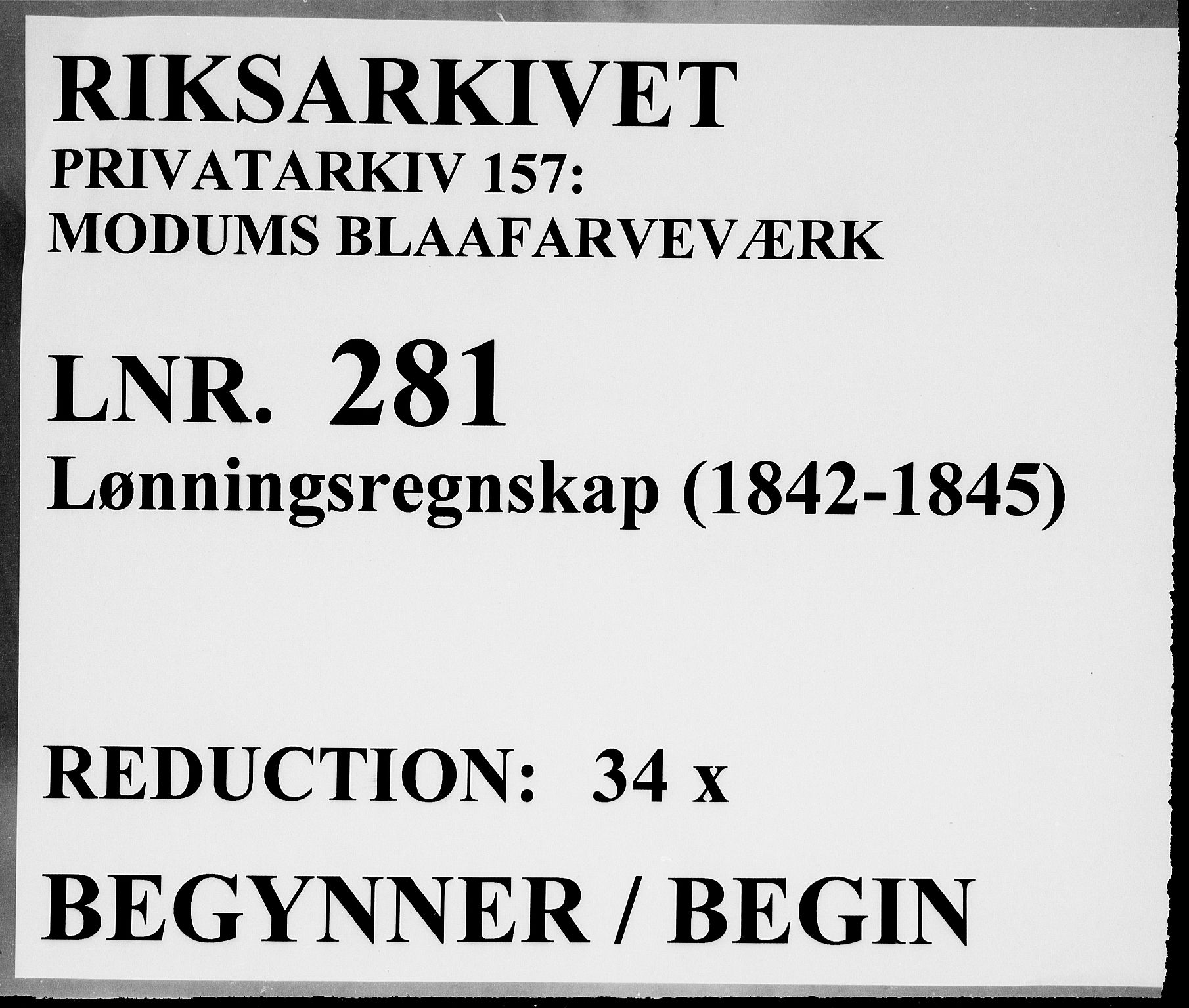 Modums Blaafarveværk, RA/PA-0157/G/Gd/Gdd/L0281/0001: -- / Lønningsregnskap, 1842-1845, s. 1