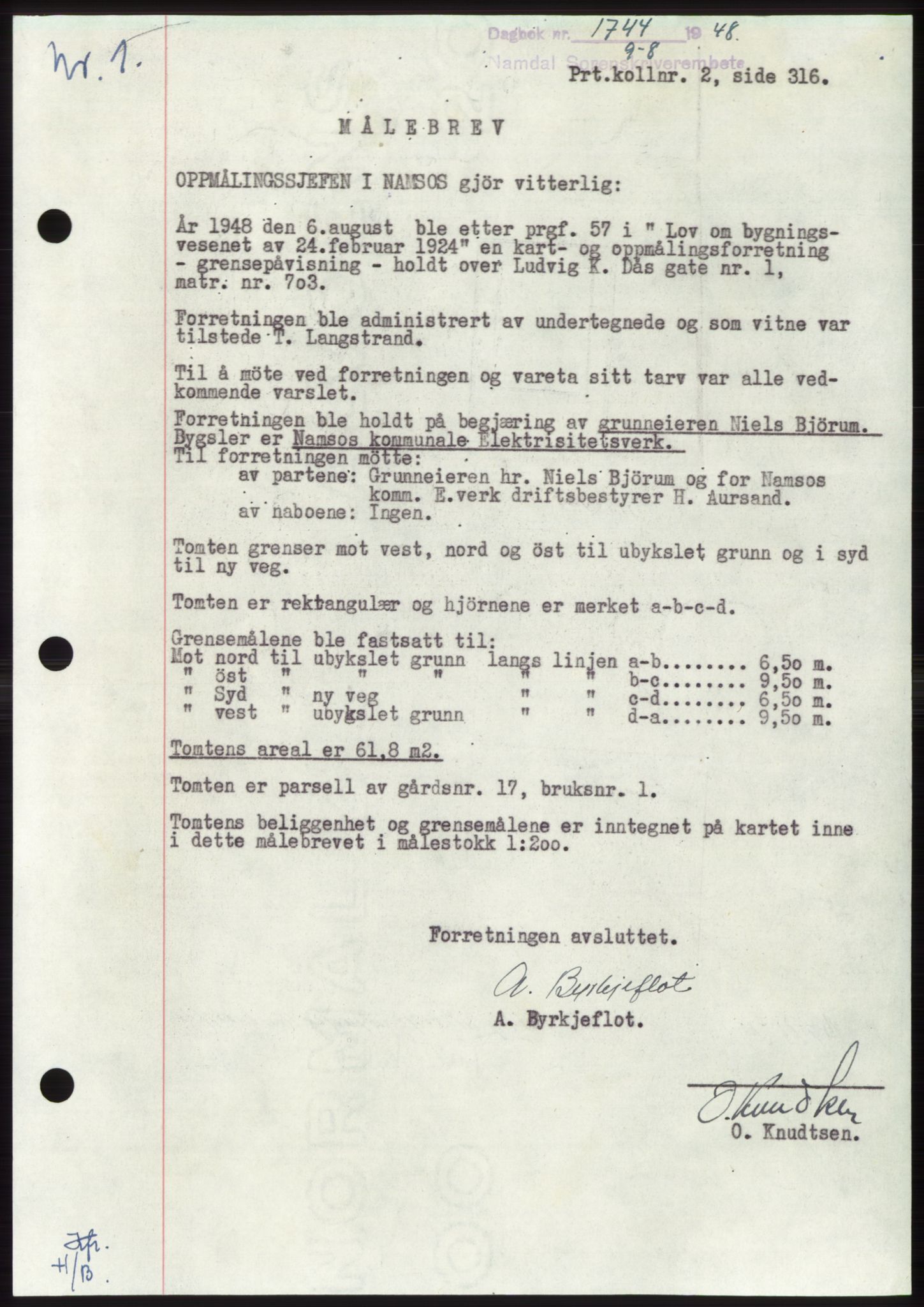 Namdal sorenskriveri, SAT/A-4133/1/2/2C: Pantebok nr. -, 1948-1948, Dagboknr: 1744/1948