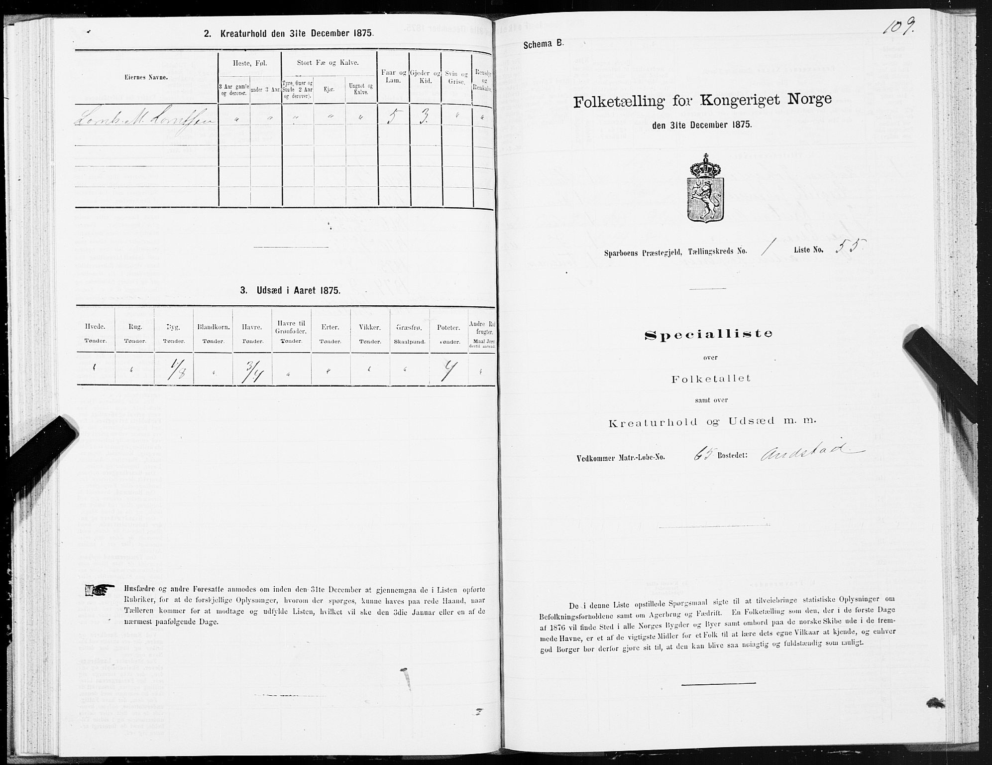 SAT, Folketelling 1875 for 1731P Sparbu prestegjeld, 1875, s. 1109