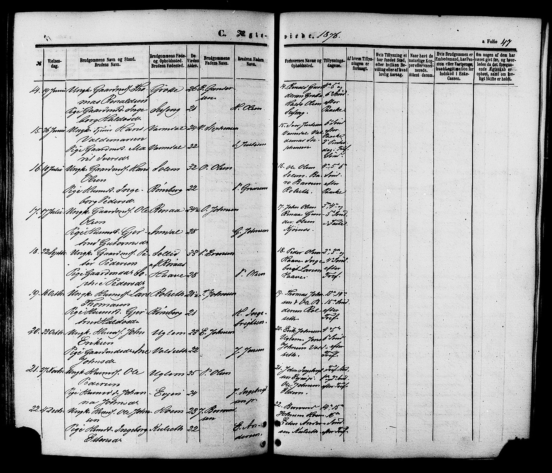 Ministerialprotokoller, klokkerbøker og fødselsregistre - Sør-Trøndelag, SAT/A-1456/695/L1147: Ministerialbok nr. 695A07, 1860-1877, s. 47