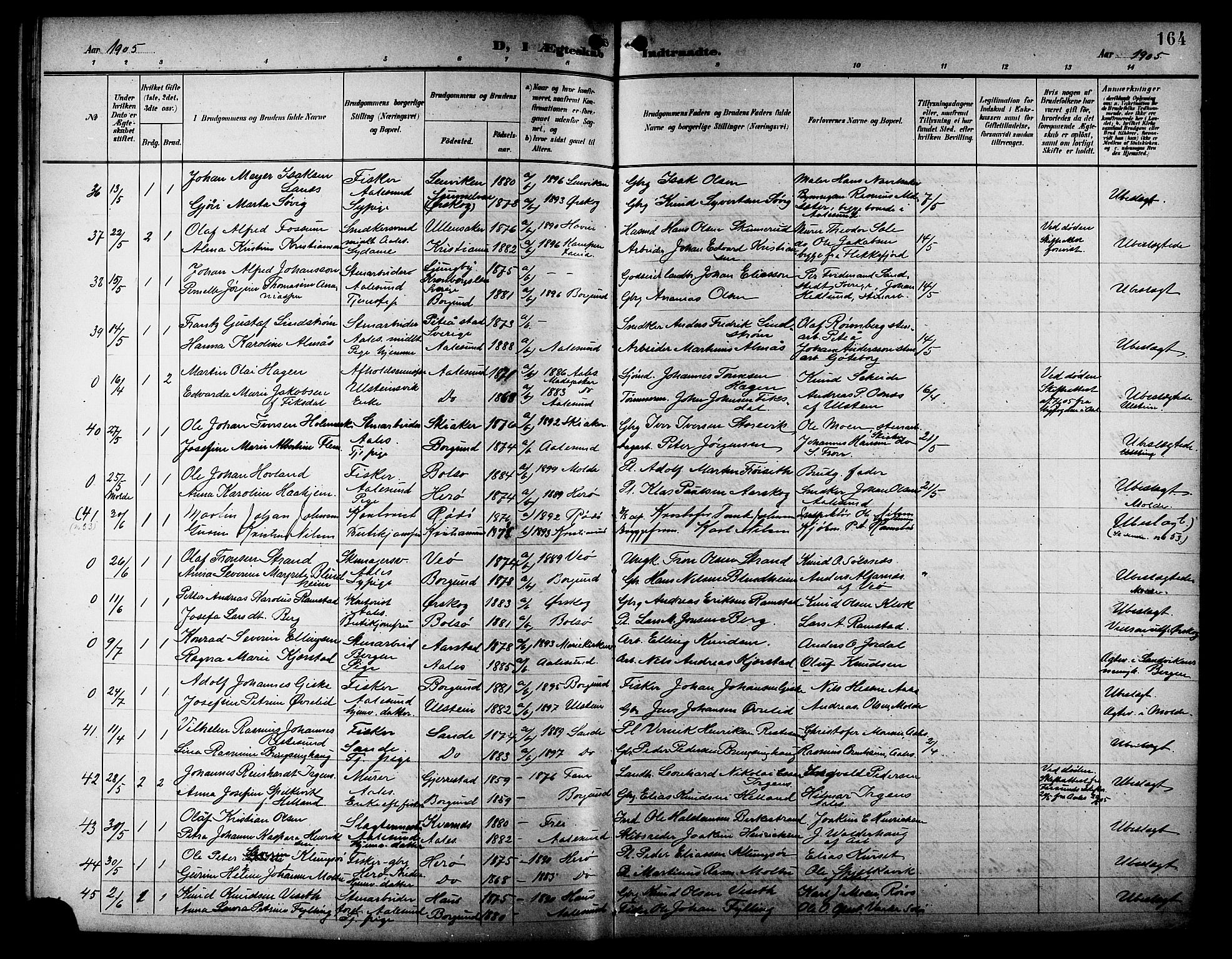 Ministerialprotokoller, klokkerbøker og fødselsregistre - Møre og Romsdal, AV/SAT-A-1454/529/L0469: Klokkerbok nr. 529C06, 1898-1906, s. 164