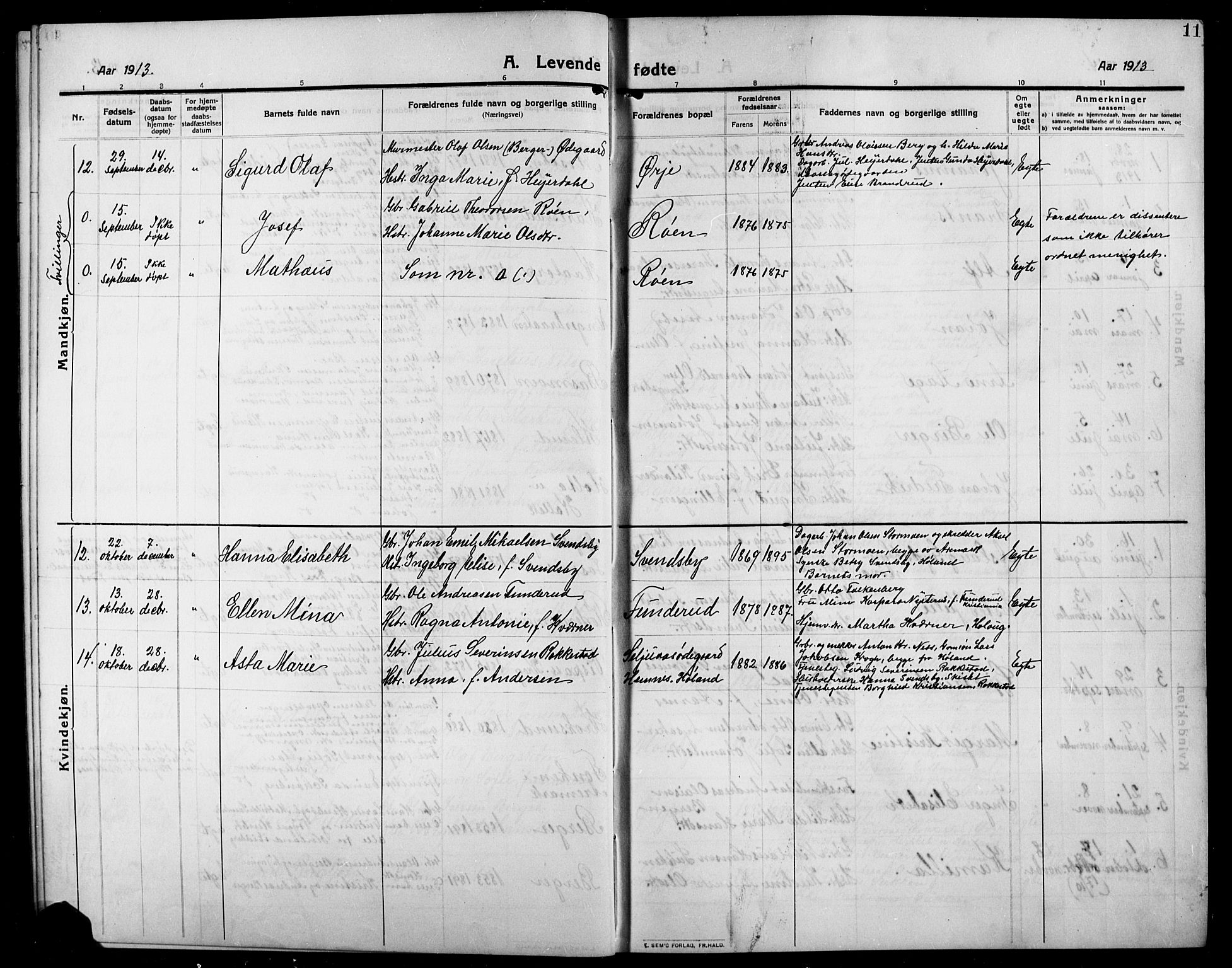 Rødenes prestekontor Kirkebøker, AV/SAO-A-2005/G/Ga/L0003: Klokkerbok nr. I 3, 1911-1926, s. 11