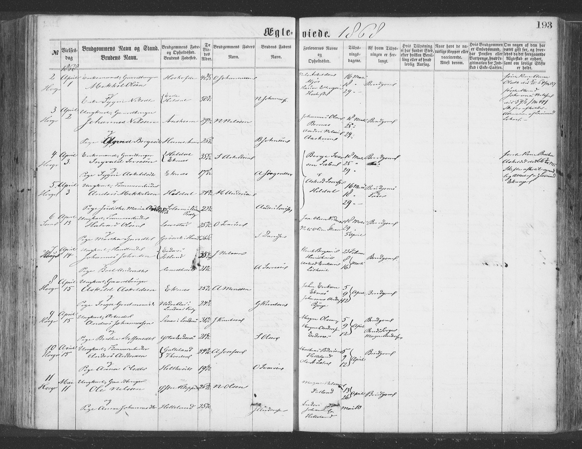 Hosanger sokneprestembete, AV/SAB-A-75801/H/Haa: Ministerialbok nr. A 9, 1864-1876, s. 193
