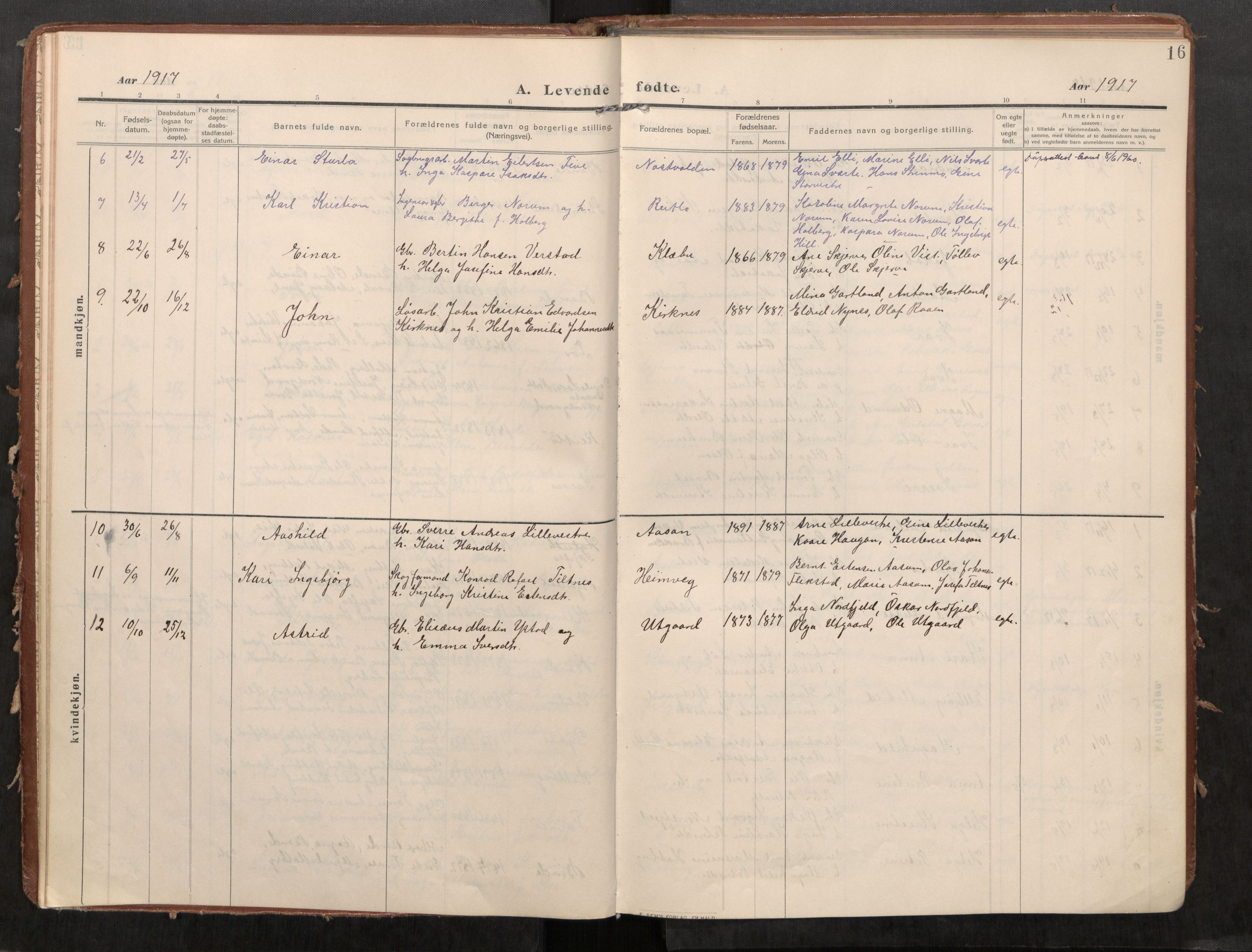 Stod sokneprestkontor, AV/SAT-A-1164/1/I/I1/I1a/L0002: Ministerialbok nr. 2, 1909-1922, s. 16