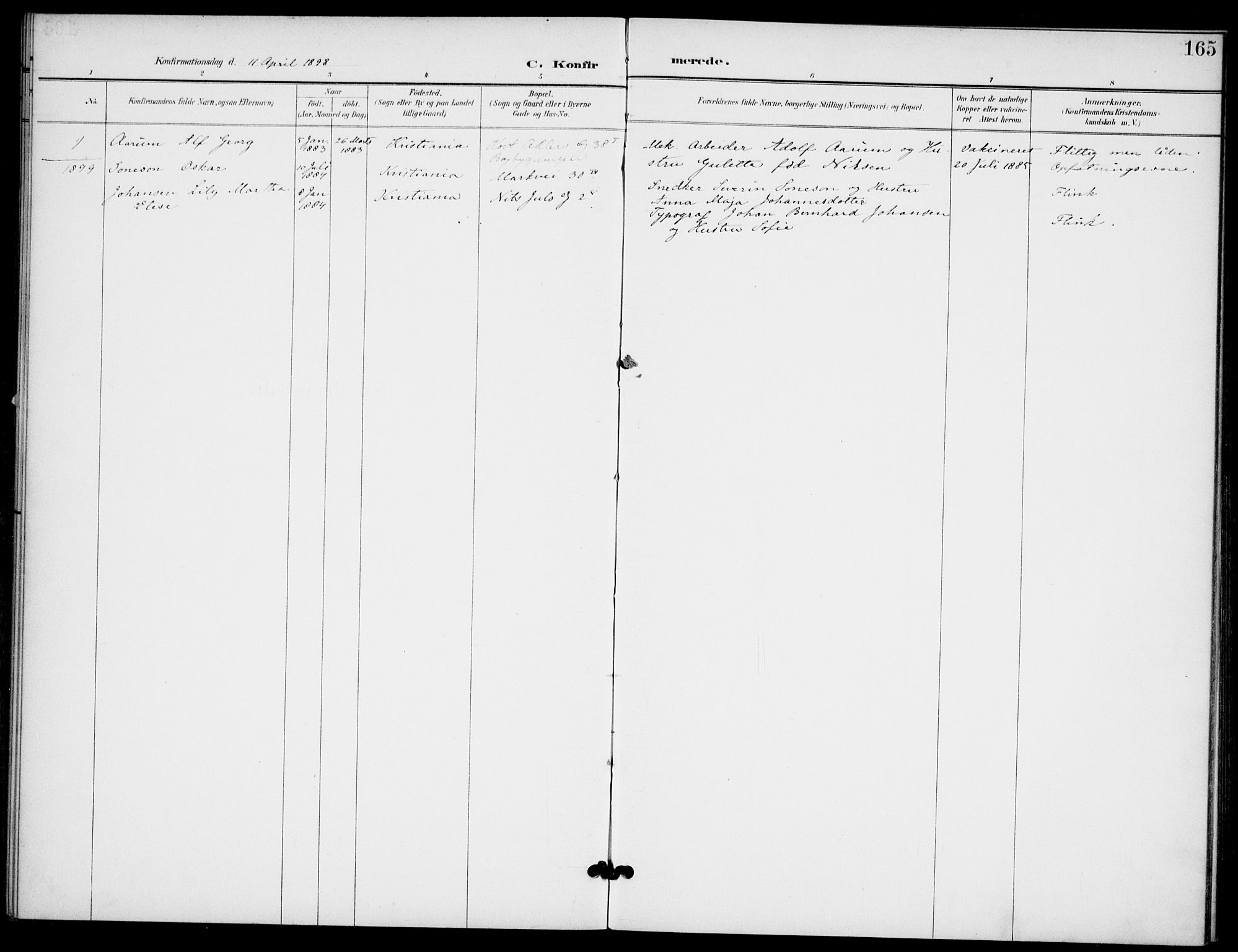 Broderskapets kirke Oslo , AV/SAO-PAO-0221/A/L0001: Dissenterprotokoll nr. 1, 1880-1935, s. 165