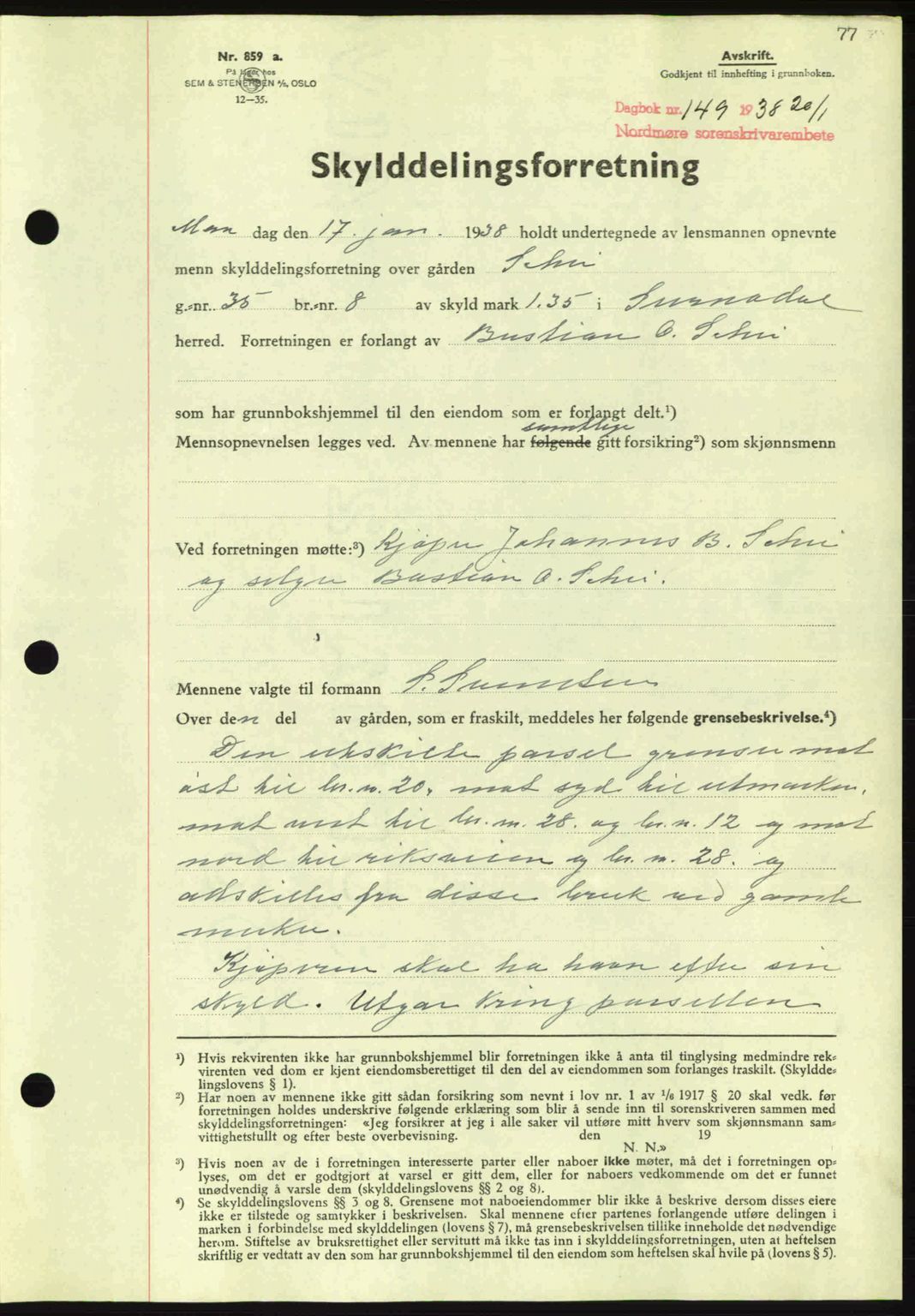 Nordmøre sorenskriveri, SAT/A-4132/1/2/2Ca: Pantebok nr. A83, 1938-1938, Dagboknr: 149/1938