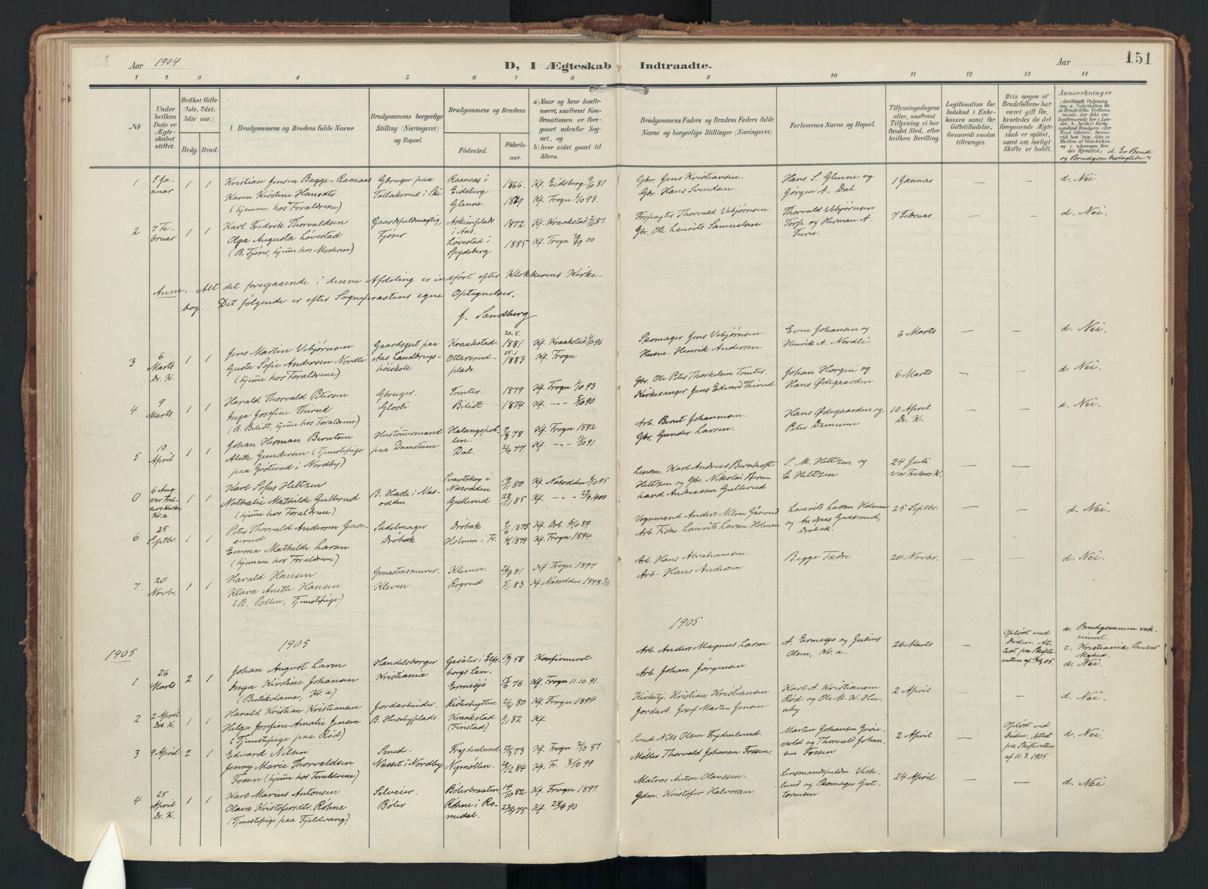 Drøbak prestekontor Kirkebøker, SAO/A-10142a/F/Fc/L0003: Ministerialbok nr. III 3, 1901-1920, s. 151