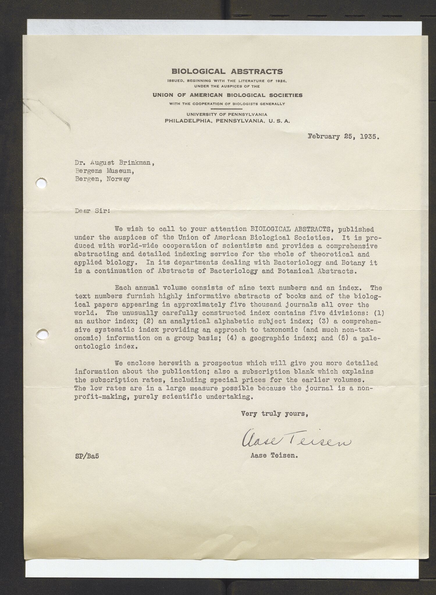 Bergens Museum, AV/SAB-A-17301/13/D/L0002: Korrespondanse , 1928-1940, s. 344