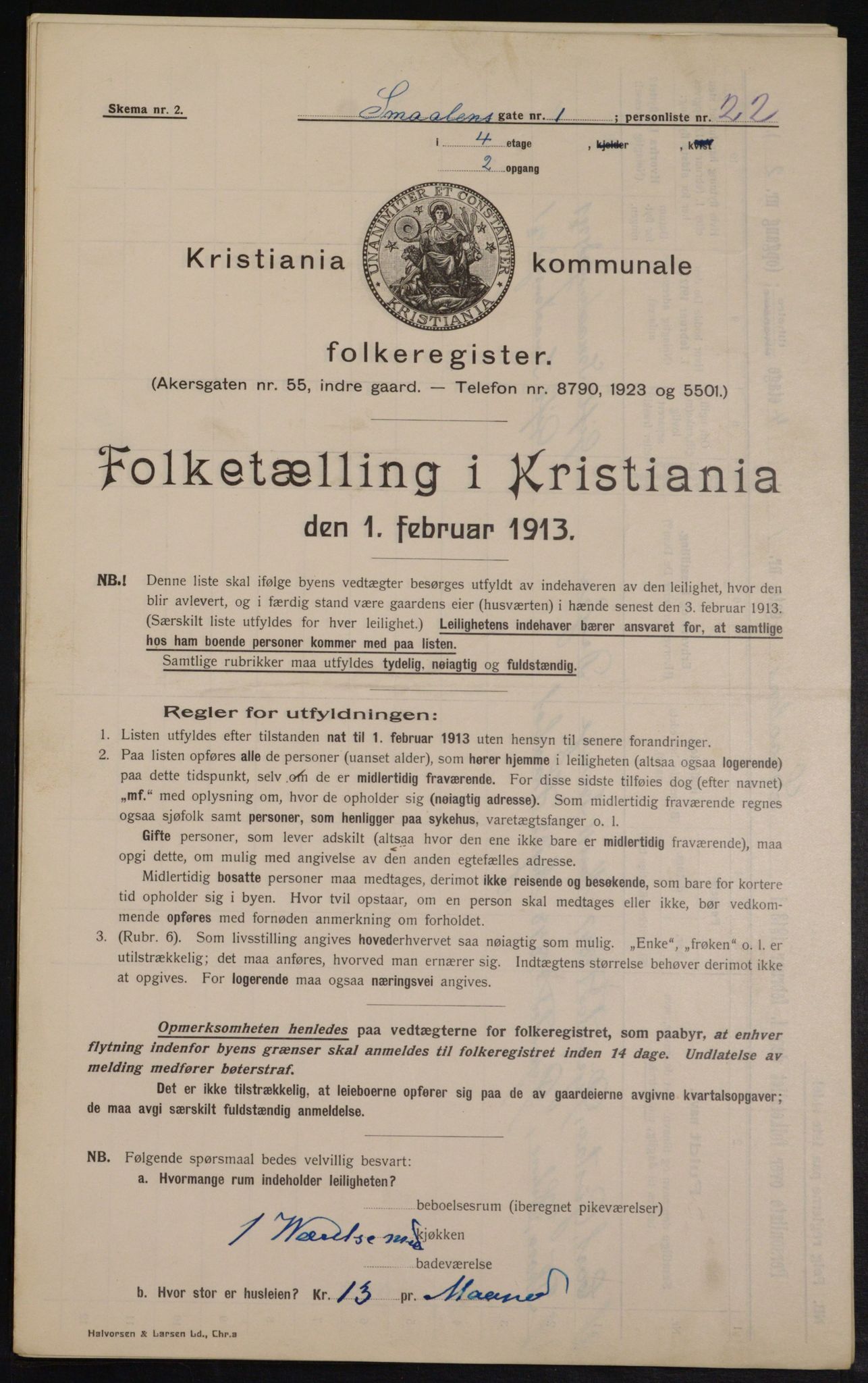 OBA, Kommunal folketelling 1.2.1913 for Kristiania, 1913, s. 97716