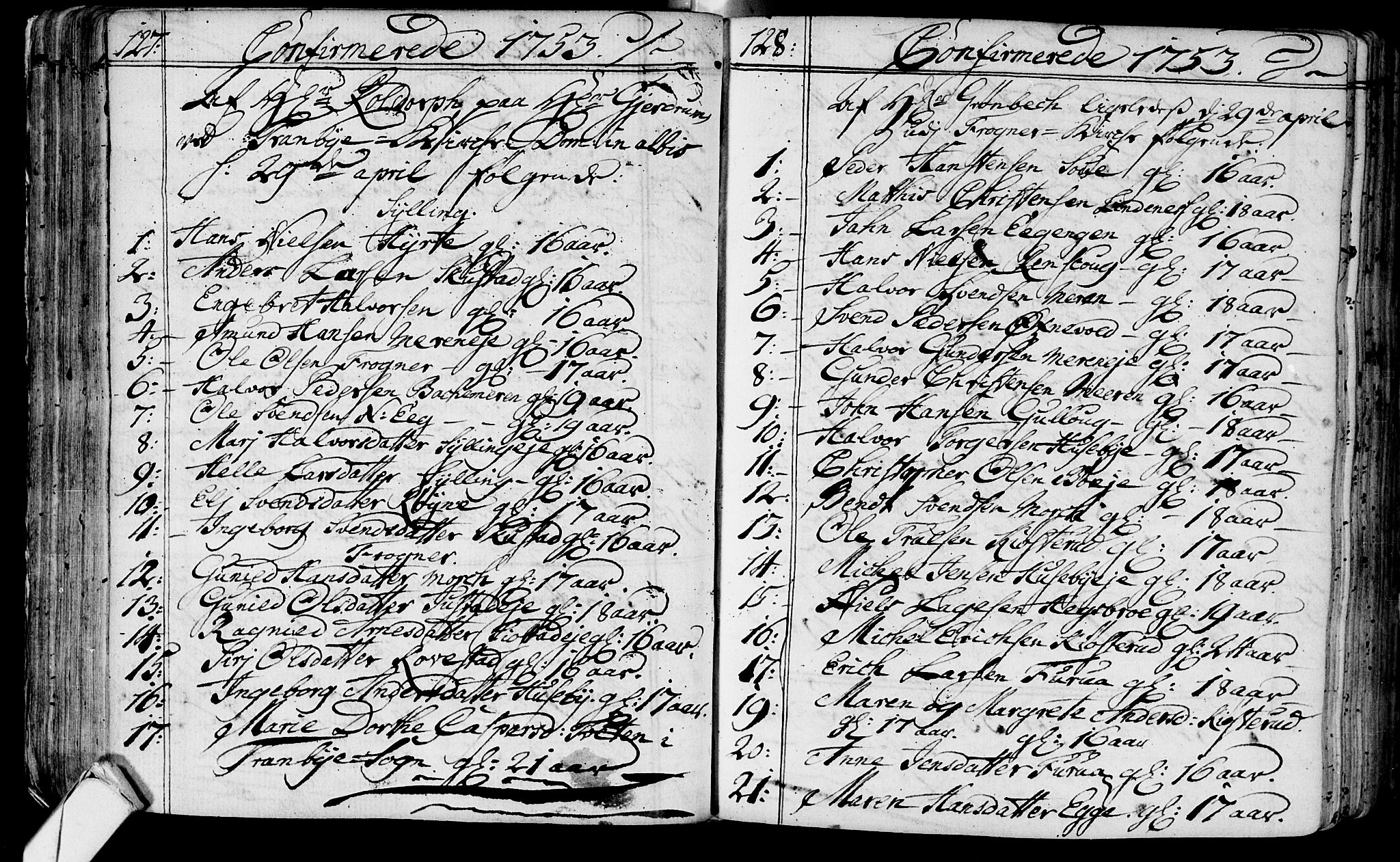 Lier kirkebøker, SAKO/A-230/F/Fa/L0004: Ministerialbok nr. I 4, 1749-1764, s. 127-128