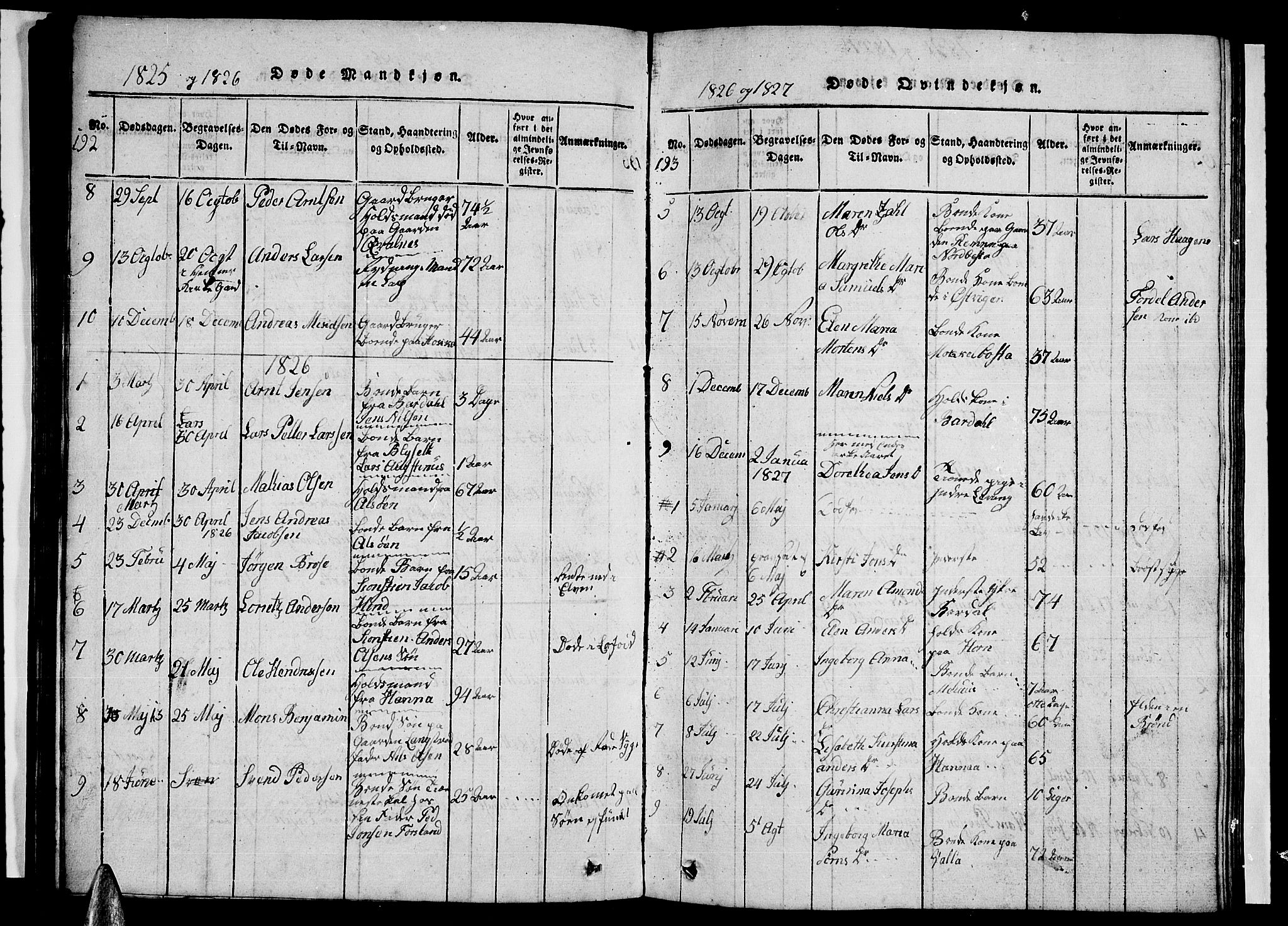 Ministerialprotokoller, klokkerbøker og fødselsregistre - Nordland, AV/SAT-A-1459/838/L0554: Klokkerbok nr. 838C01, 1820-1828, s. 192-193