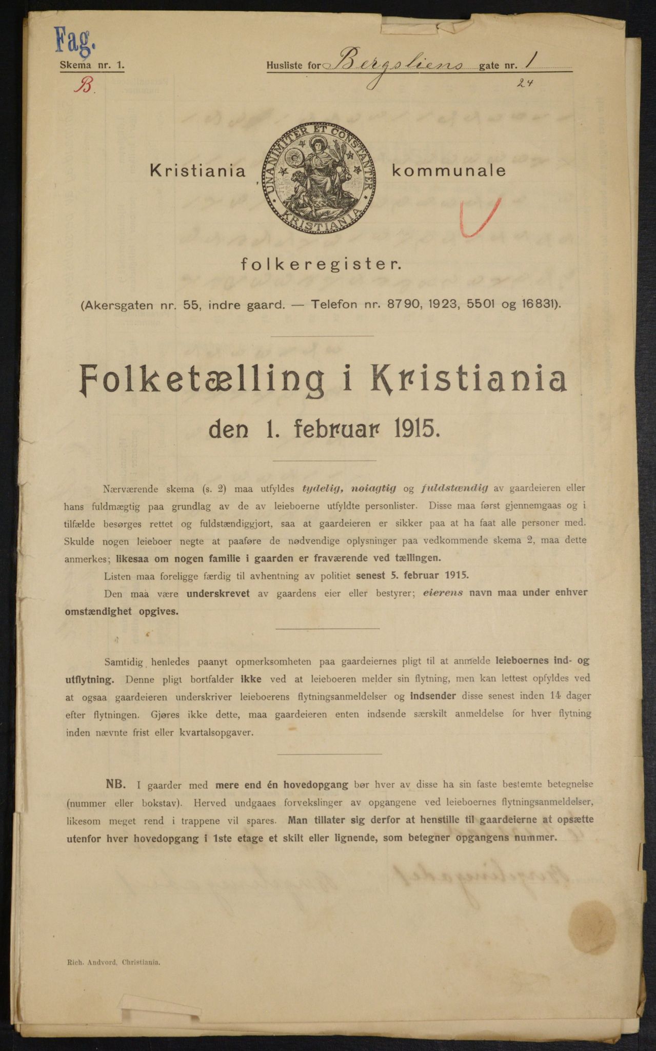 OBA, Kommunal folketelling 1.2.1915 for Kristiania, 1915, s. 4055