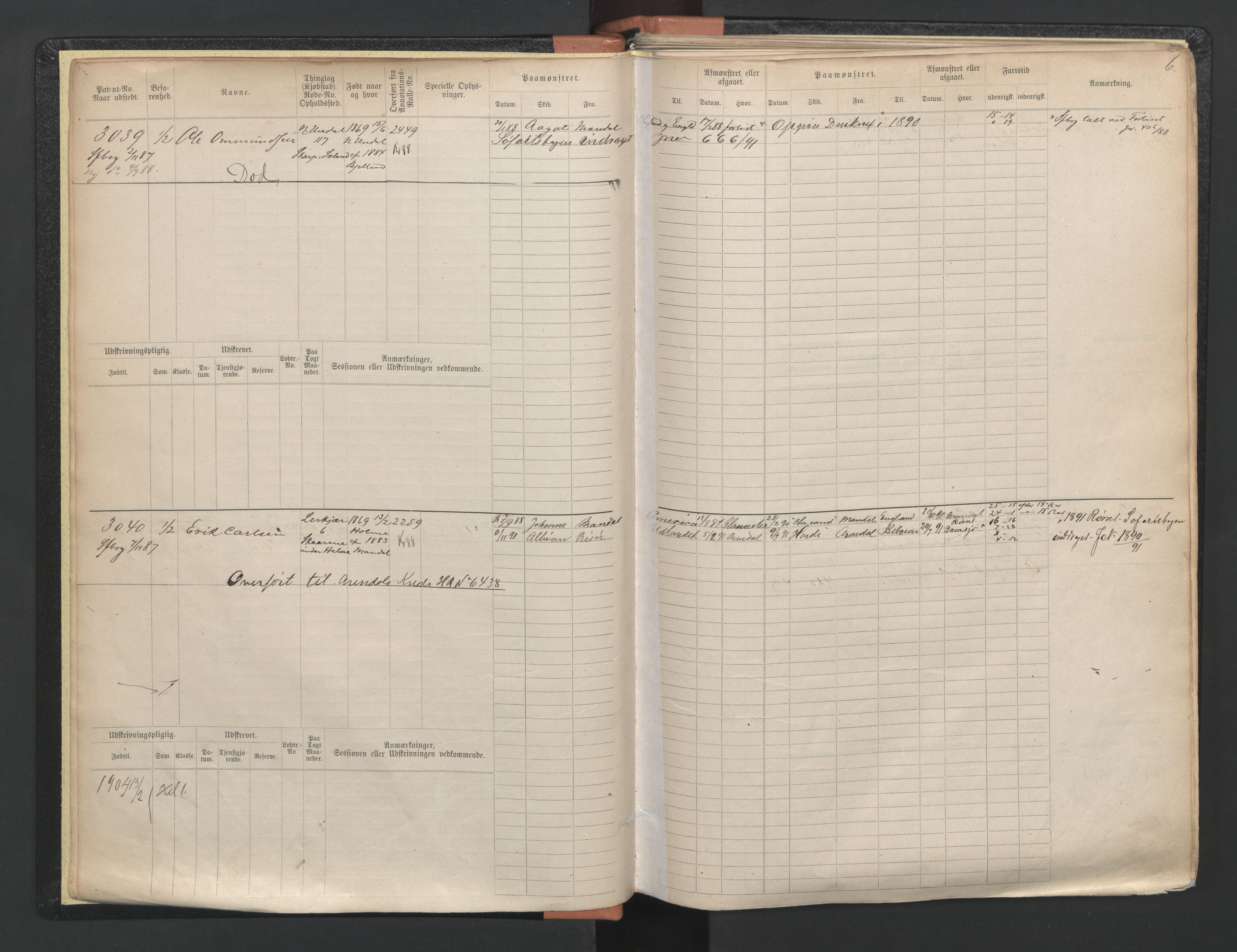 Mandal mønstringskrets, AV/SAK-2031-0016/F/Fb/L0005: Hovedrulle nr 3033-3794, L-10, 1888-1940, s. 8