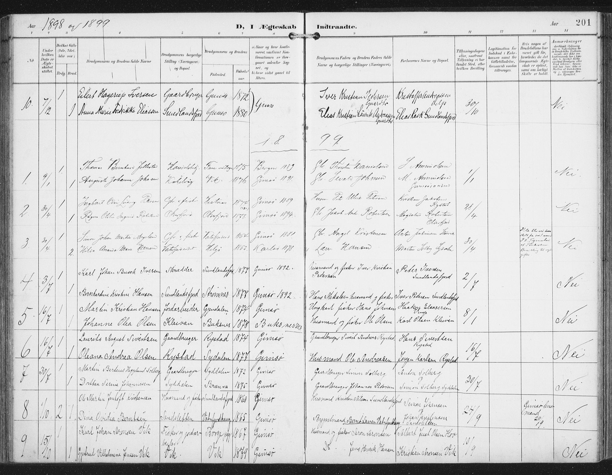 Ministerialprotokoller, klokkerbøker og fødselsregistre - Nordland, AV/SAT-A-1459/876/L1098: Ministerialbok nr. 876A04, 1896-1915, s. 201