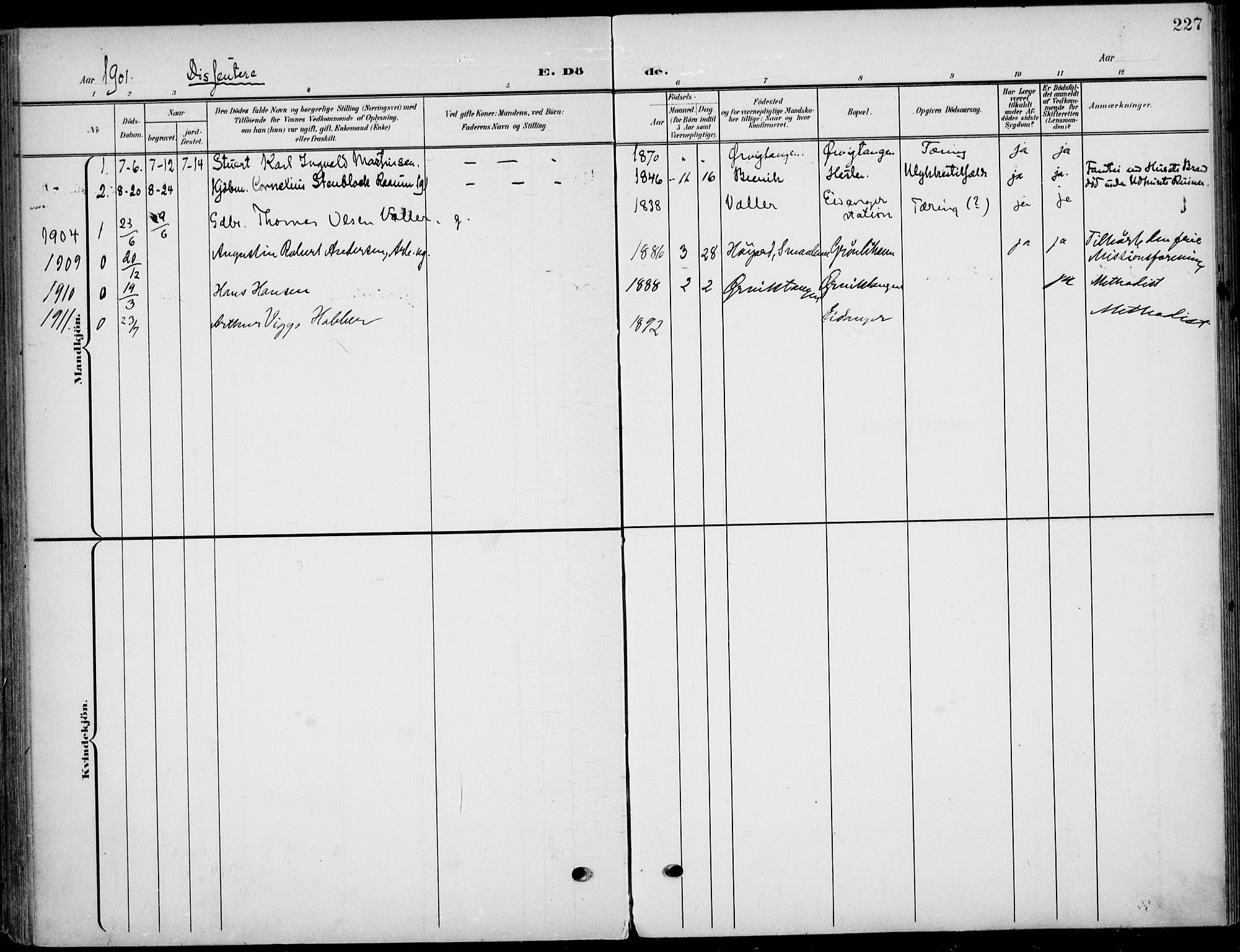 Eidanger kirkebøker, AV/SAKO-A-261/F/Fa/L0013: Ministerialbok nr. 13, 1900-1913, s. 227
