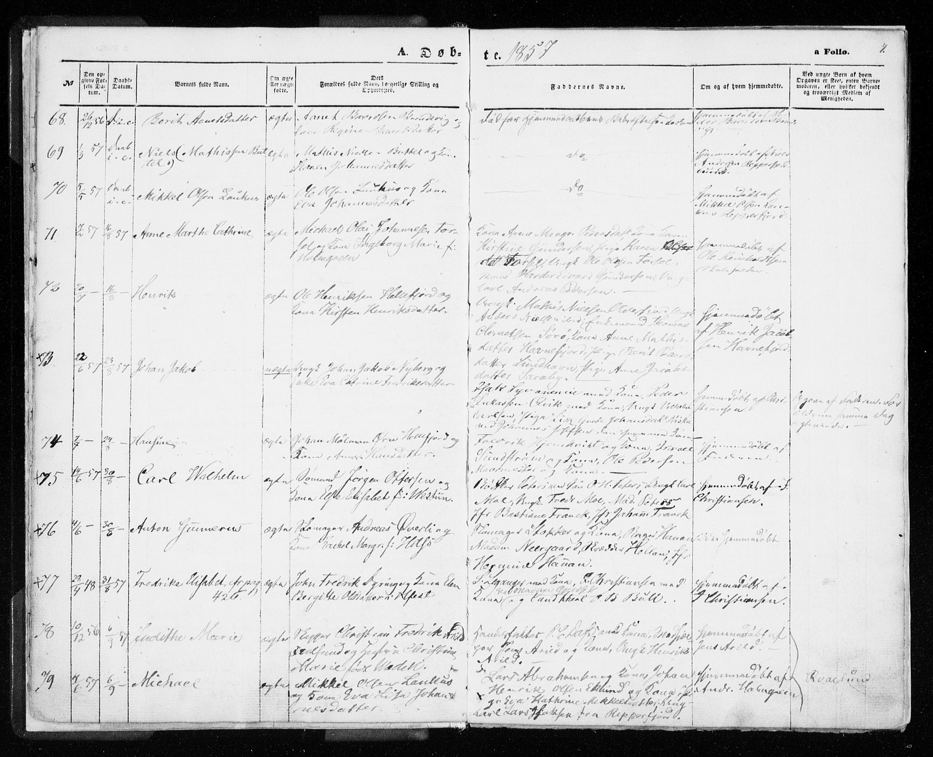 Hammerfest sokneprestkontor, AV/SATØ-S-1347/H/Ha/L0005.kirke: Ministerialbok nr. 5, 1857-1869, s. 7