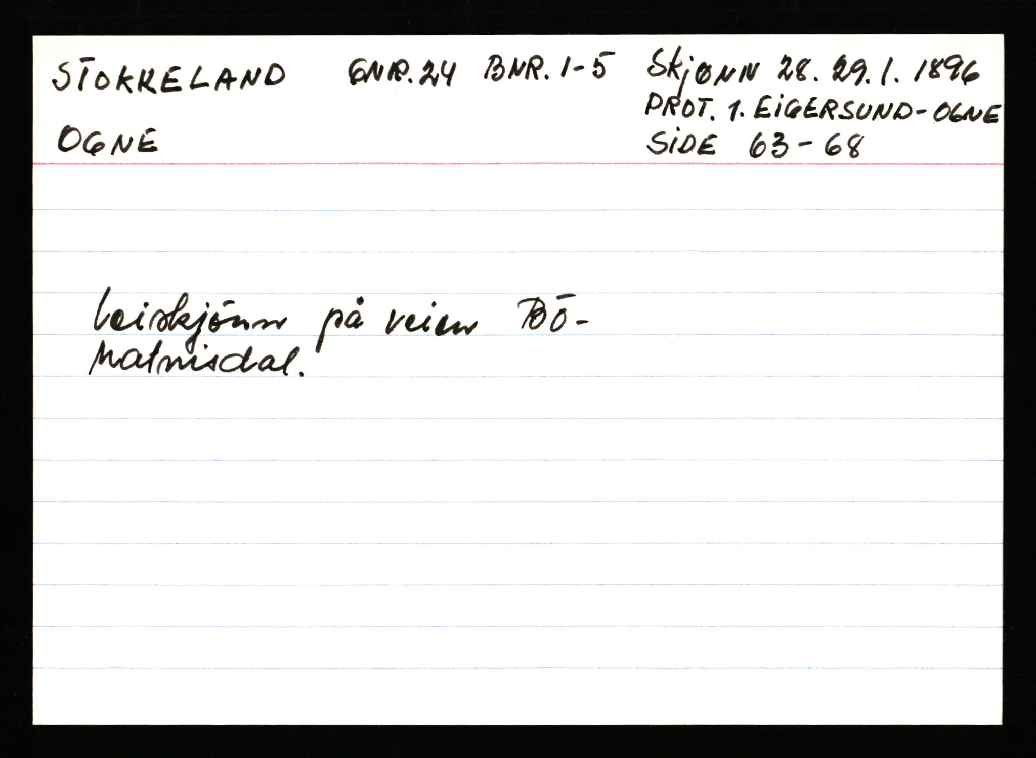 Statsarkivet i Stavanger, AV/SAST-A-101971/03/Y/Ym/L0056: Åstedskort sortert etter gårdsnavn: Stokkeland - Sund, 1600-1950, s. 33