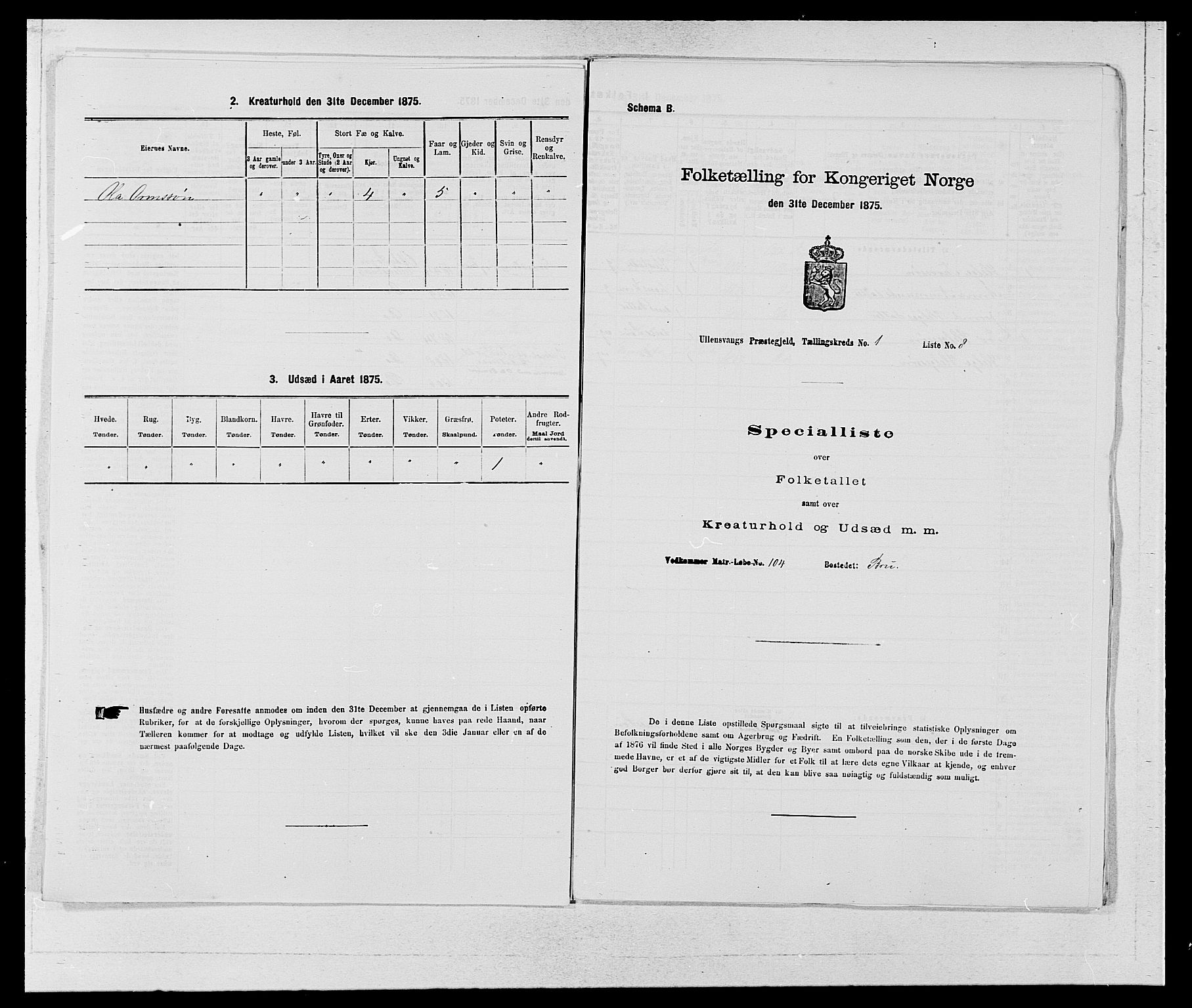 SAB, Folketelling 1875 for 1230P Ullensvang prestegjeld, 1875, s. 61