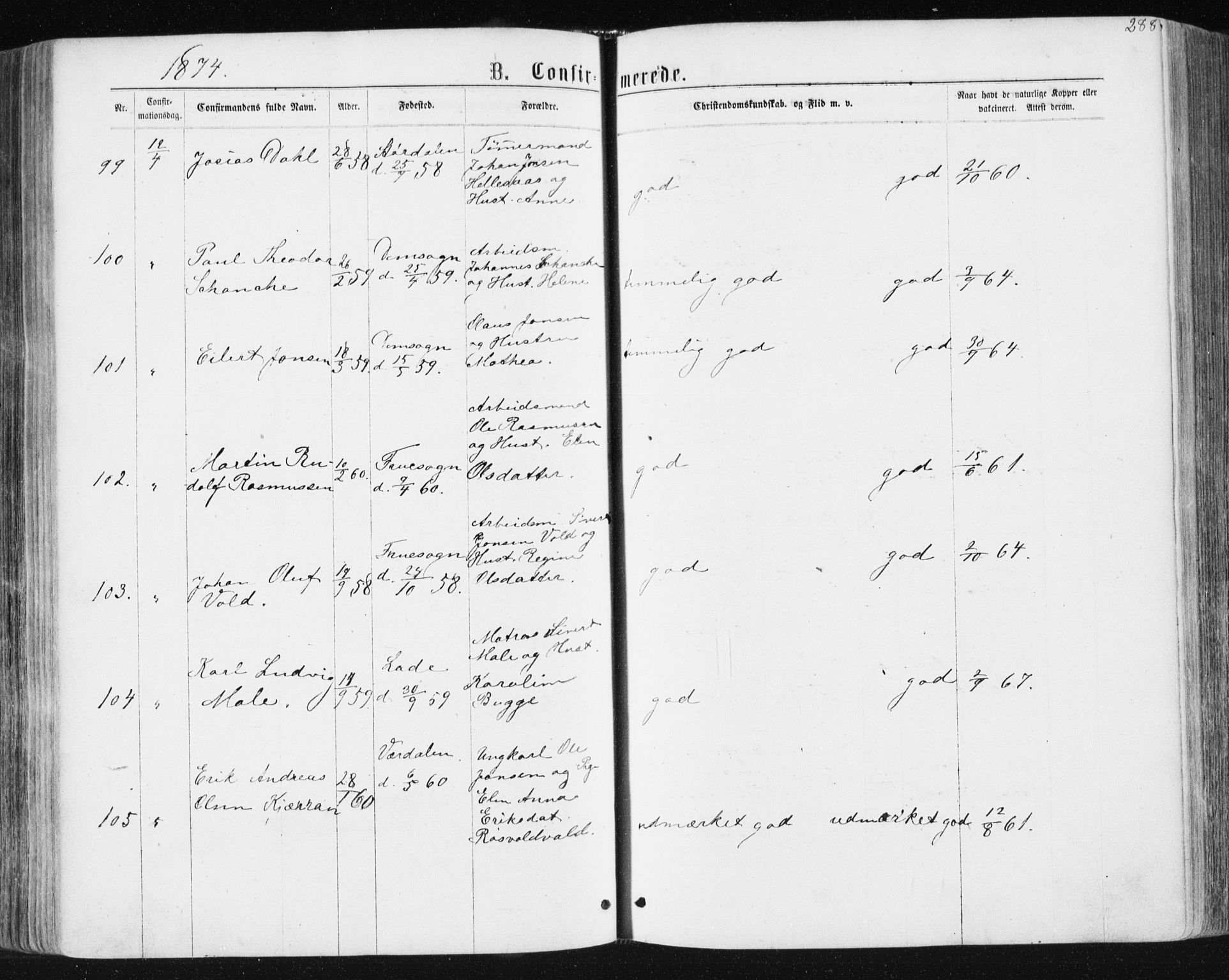 Ministerialprotokoller, klokkerbøker og fødselsregistre - Sør-Trøndelag, AV/SAT-A-1456/604/L0186: Ministerialbok nr. 604A07, 1866-1877, s. 288